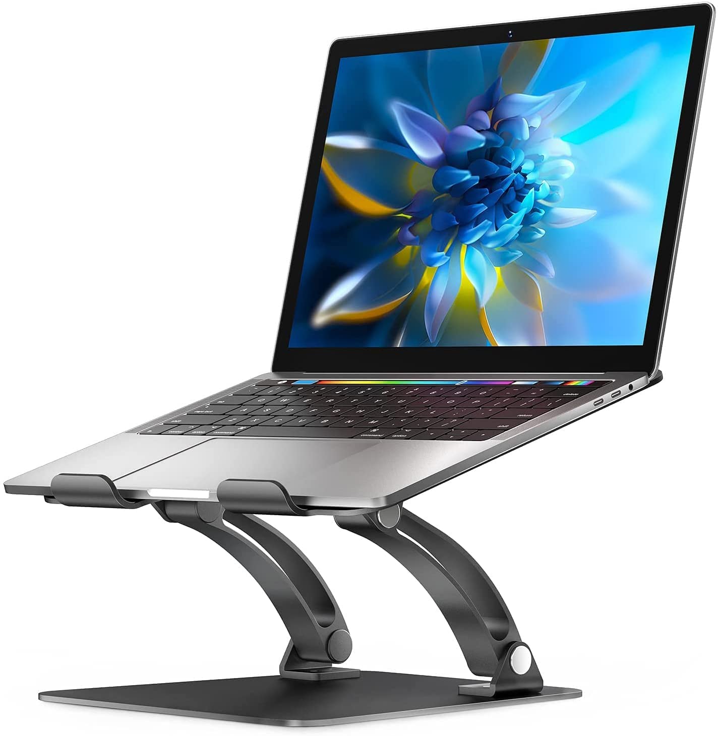 Nulaxy Fully Adjustable Laptop Stand For Desk, Dual Foldable Aluminum Computer Riser With Heat Vent, Ergonomic Notebook Holder Portable Office Accessories Compatible With All 10 17' Laptops, Black