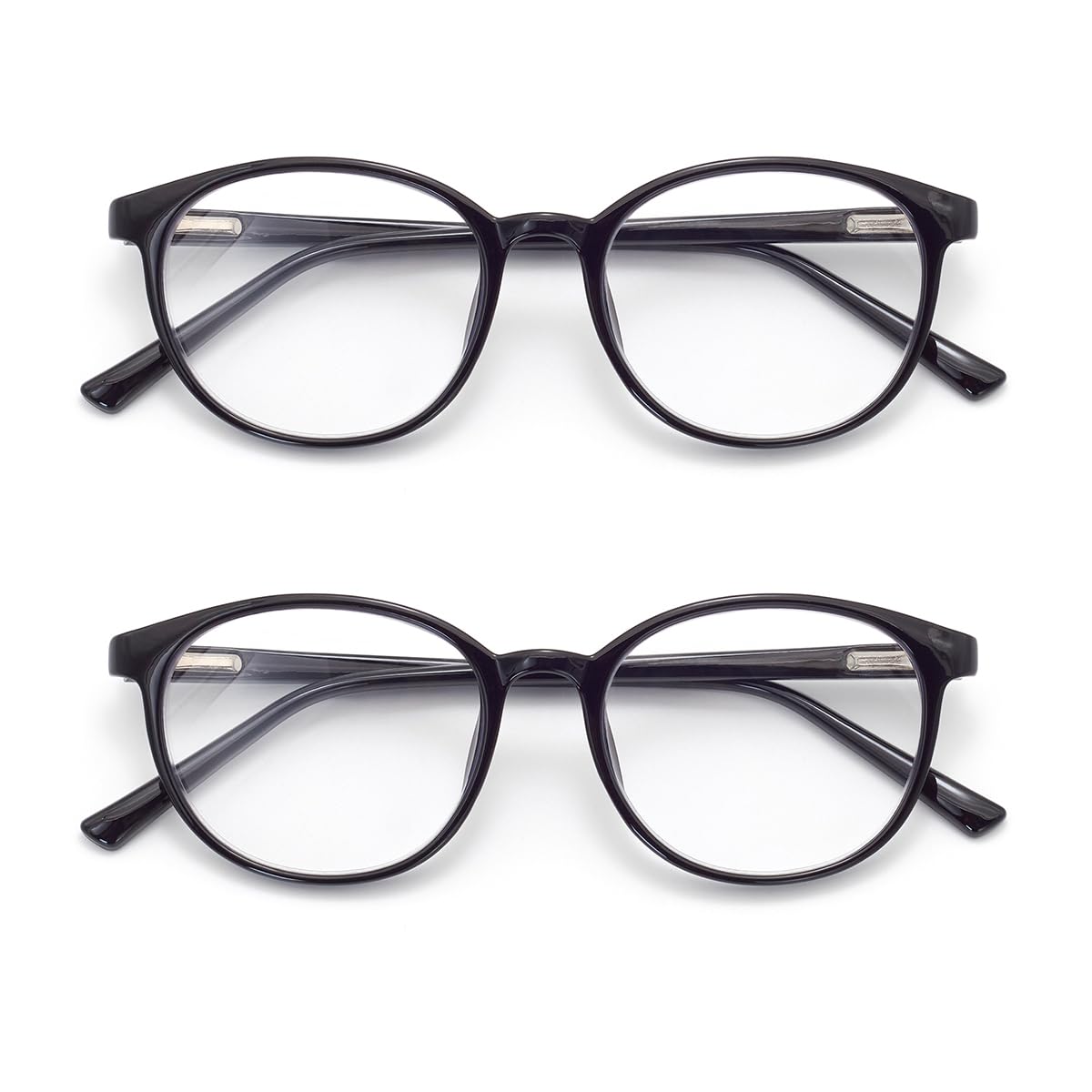 FoxMook 2-Pack Blue Light Blocking Glasses Round Women Men Computer Glasses Anti Eye Strain/UV/Glare Gaming Glasses, Black Black