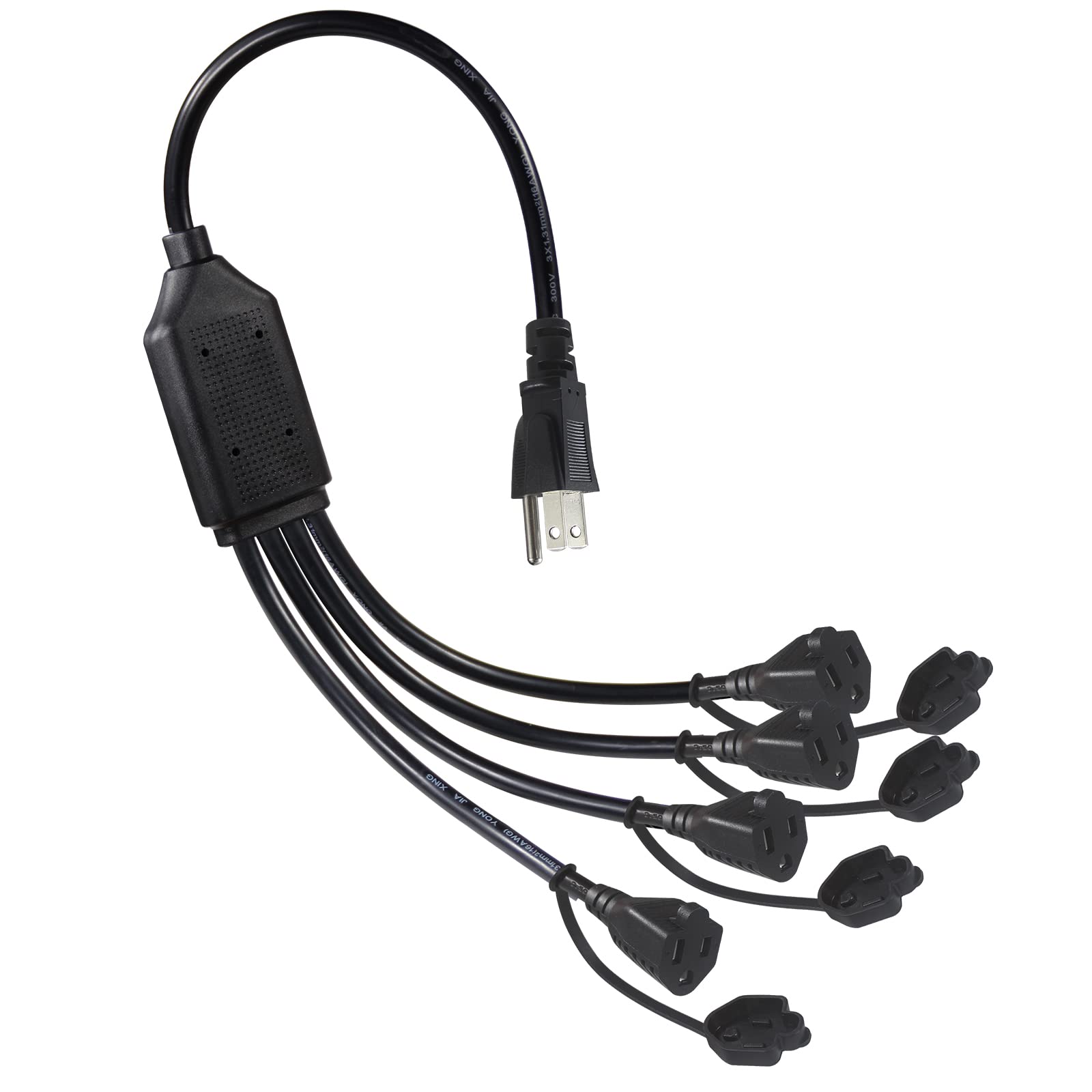 1.5Ft Power Extension Cord 4 Way Splitter  1 To 4 Splitter Outlet Power Cable Black Svt 16 Awg Indoor 3 Prong Extension Cord, 4 