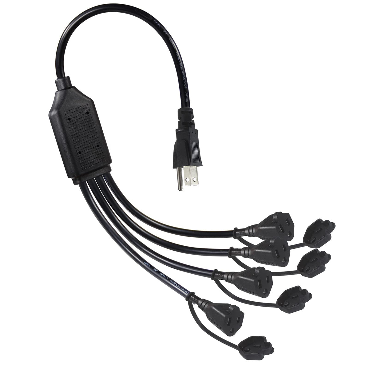 1.5Ft Power Extension Cord 4 Way Splitter  1 To 4 Splitter Outlet Power Cable Black Svt 16 Awg Indoor 3 Prong Extension Cord, 4 