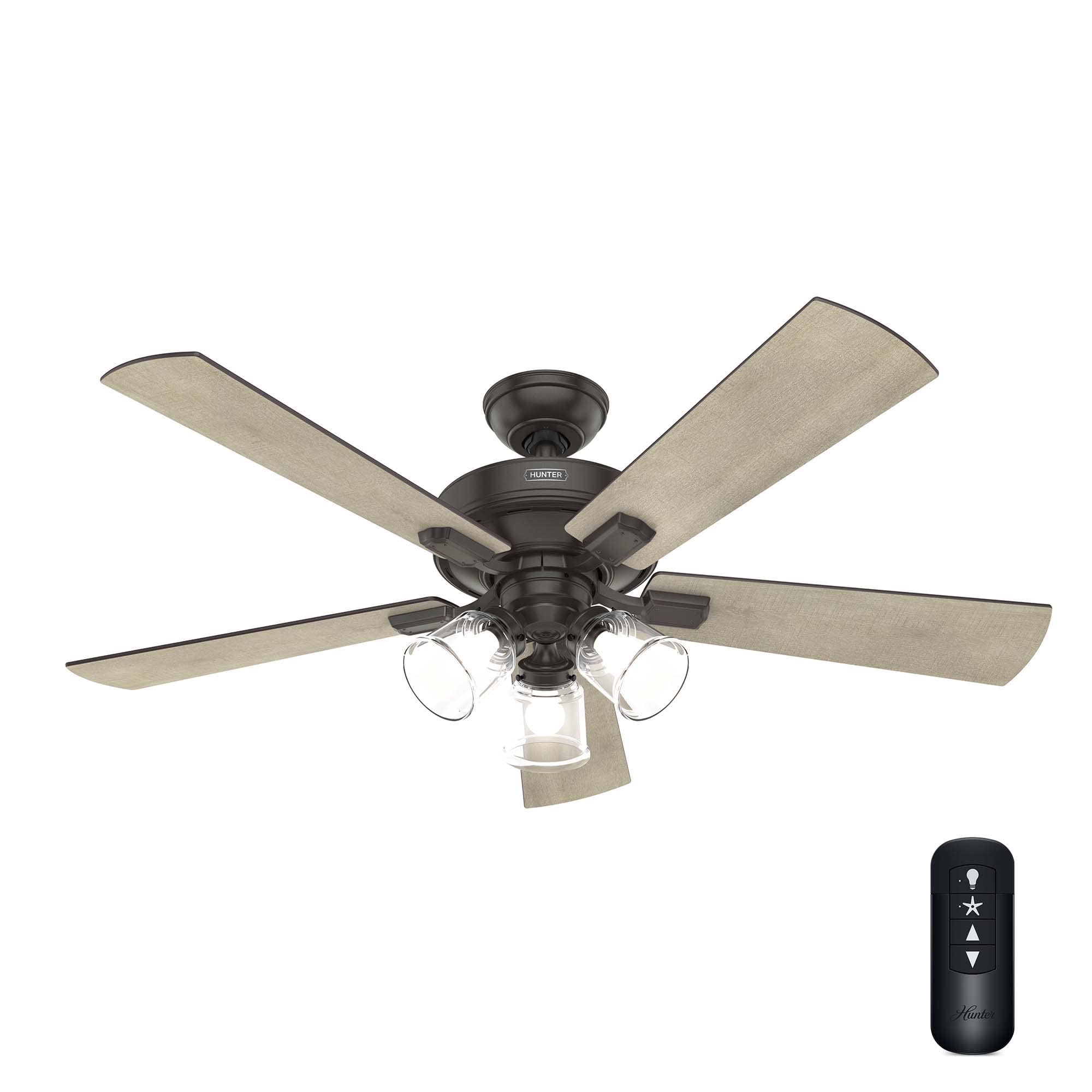 Hunter 52 inch Indoor Ceiling Fan with LED Lights and Remote Control - Standard Mount Bronze Ceiling Fan, 5 Blades, For Bedroom,