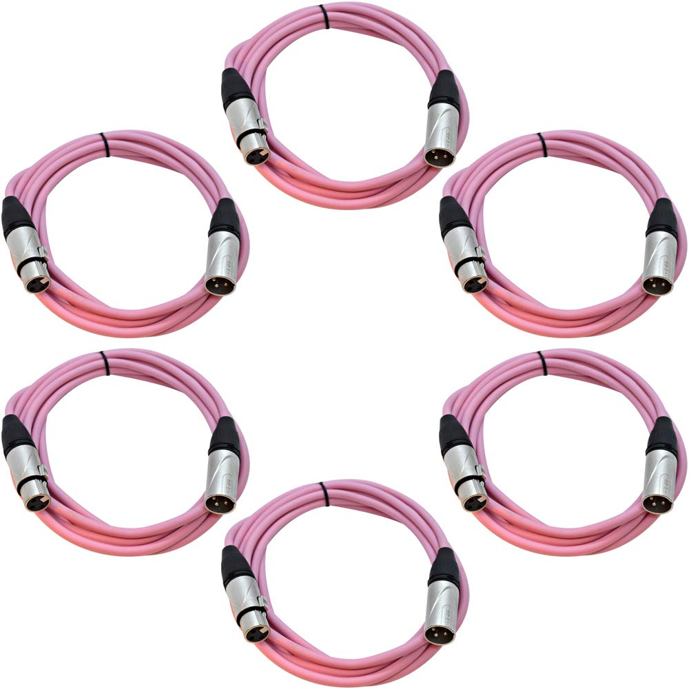 Seismic Audio - SAXLX-10Pink-6Pack - 6 Pack of 10 Foot Pink XLR Patch Cables Mic Cords - 3 Pin XLR Male to XLR Female Microphone