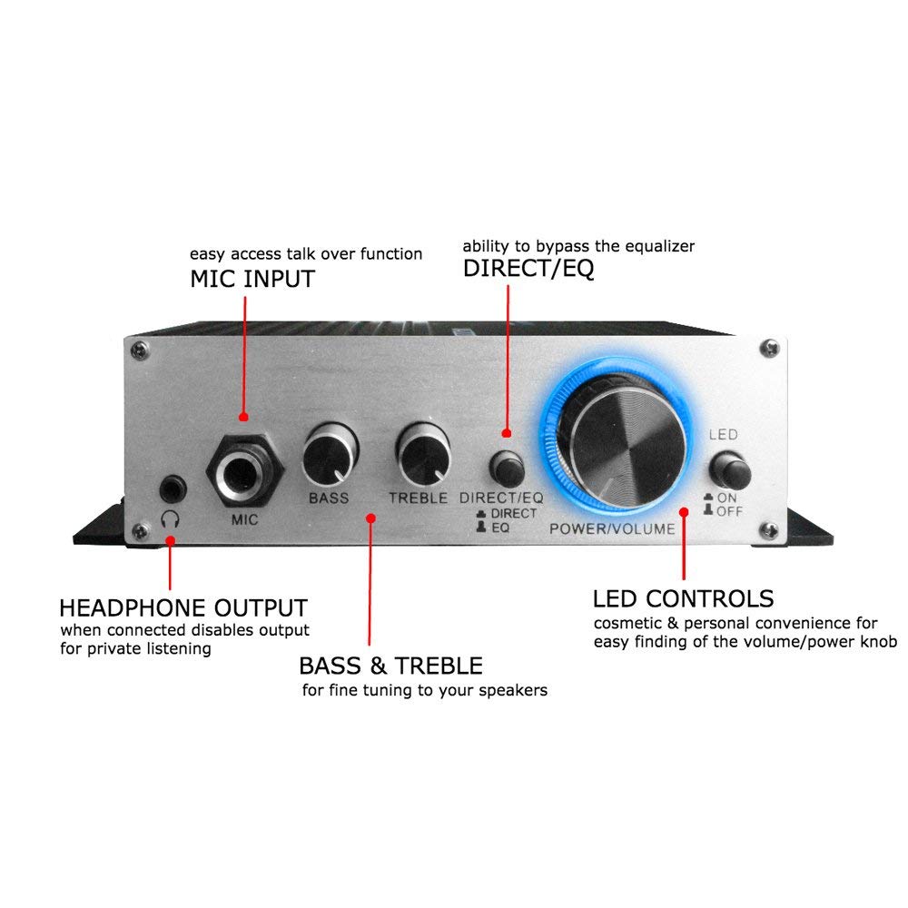 Technical Pro Class T Stereo Mini Amplifier With Power Supply, Headphone Output & Microphone Input, Silver (Ma2020)