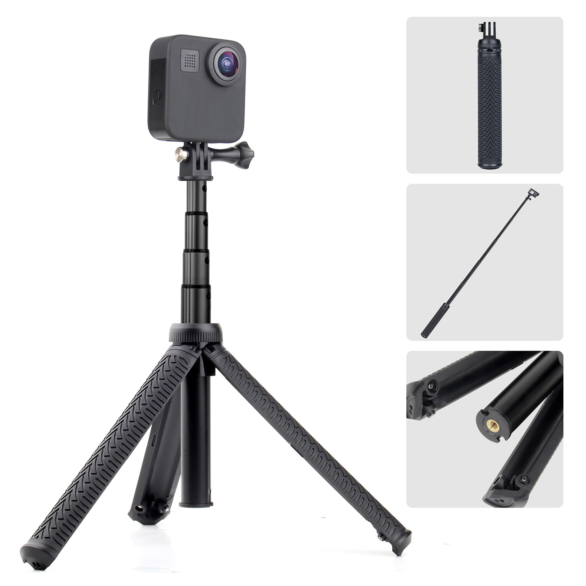 Gepuly Aluminum Extendable Tripod Selfie Stick Monopod For Phone Gopro Hero 13 12 11 10 9 8 7 6 5 4,Session, Fusion Max, Akaso,Osmo Action Cameras(3 In 1:Hand Grip, Selfie Stick,Tripod Stand)