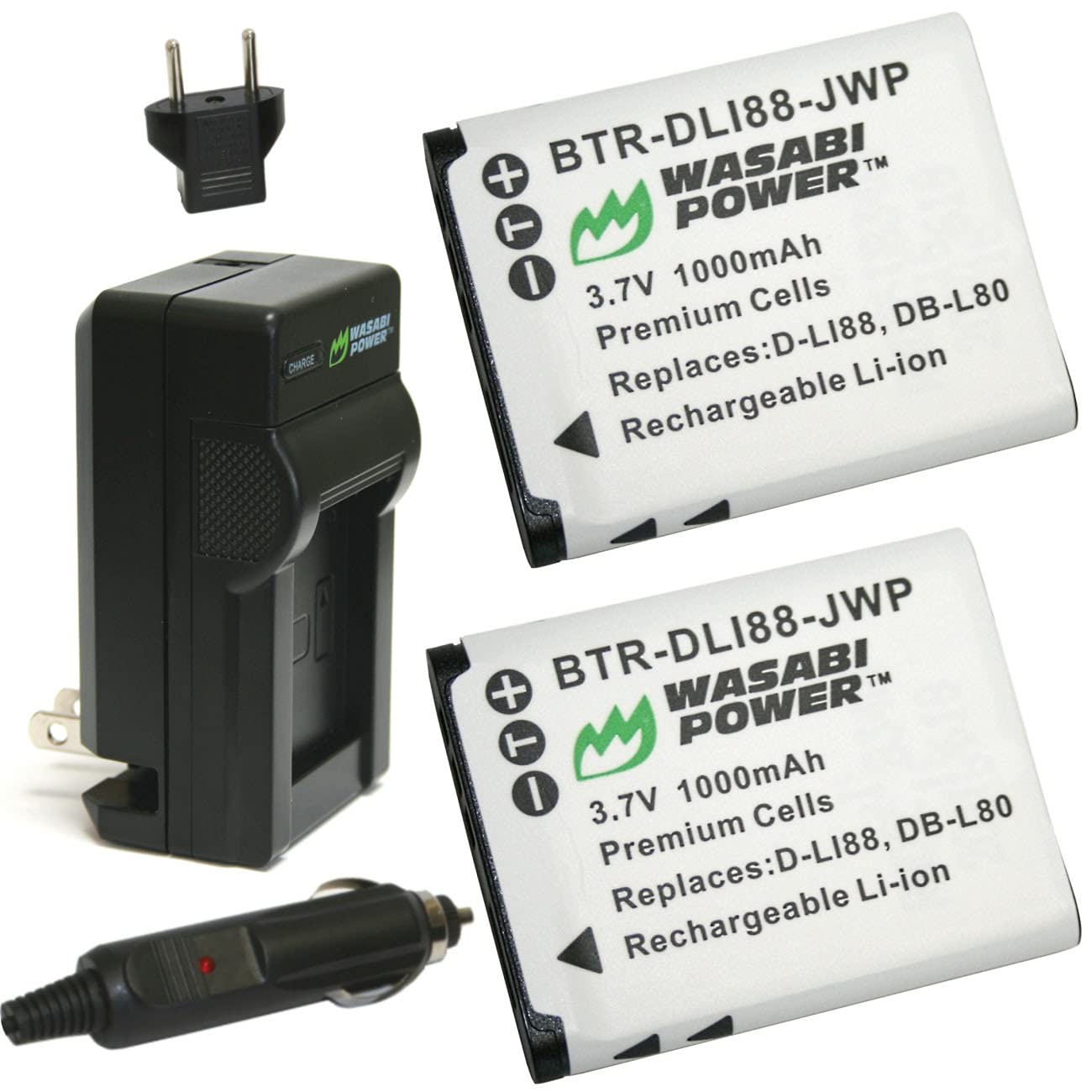 Wasabi Power Battery (2Pack) and Charger for Sanyo DBL80, DBL80AU, VPCCA100, VPCCA102, VPCCG10, VPCCG100, VPCCG102, VPC