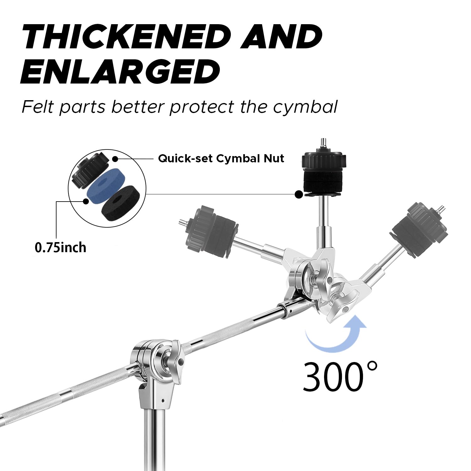 Starfavor Boom Cymbal Stand Double Braced Legs Adjustable Height 22'' 49'', Heavy Weight Stand For Sturdiness With Non Slip Rubb
