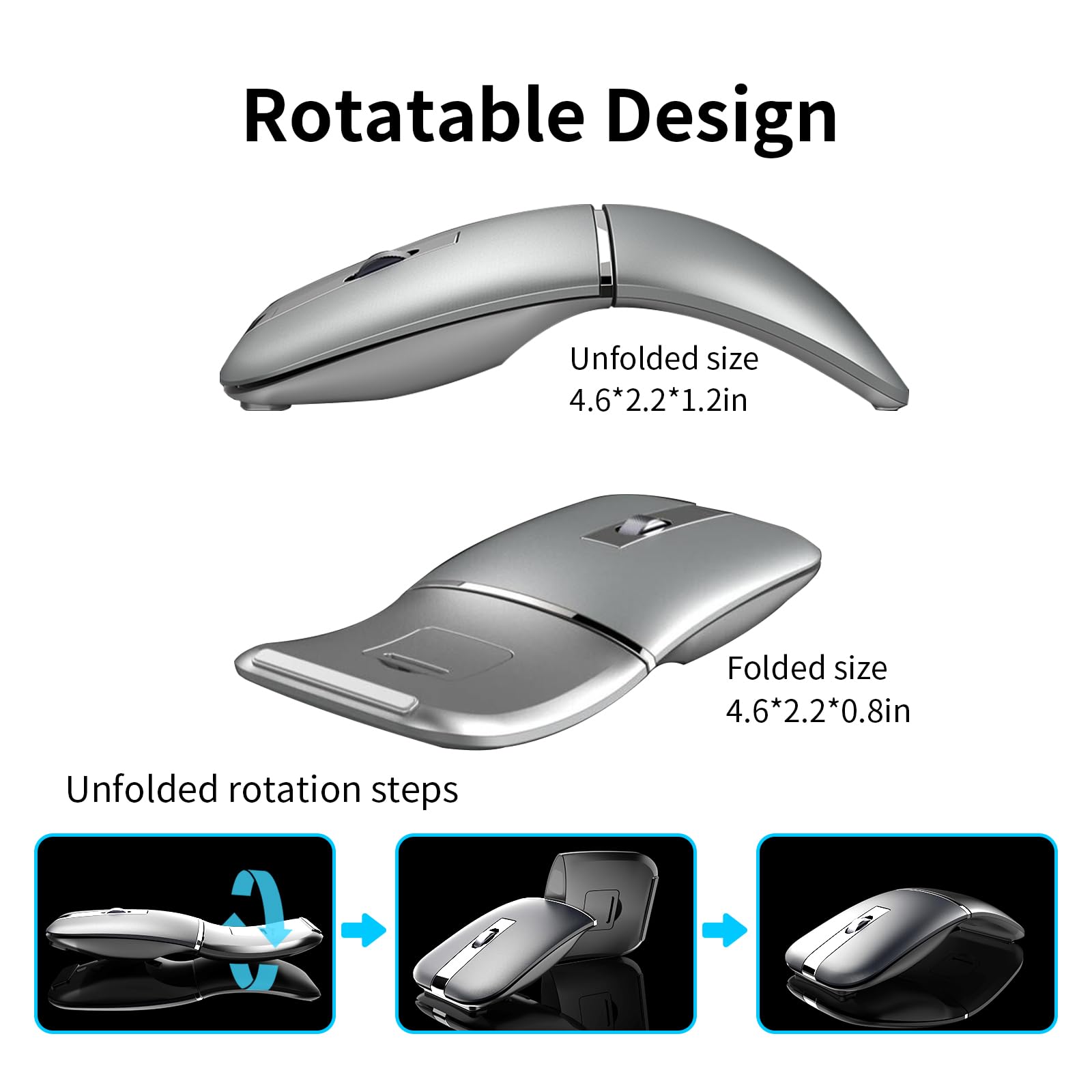 Arc Bluetooth Mouse, Ultra Slim Rechargeable Rotating Wireless Curved Mouse, Dual Mode (Bt5.0/3.0+2.4G), Portable Travel Mouse F