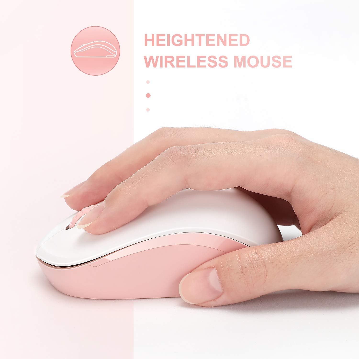 Seenda Wireless Mouse, 2.4G Noiseless Mouse With Usb Receiver Portable Computer Mice For Pc, Tablet, Laptop, Notebook   Pink & W