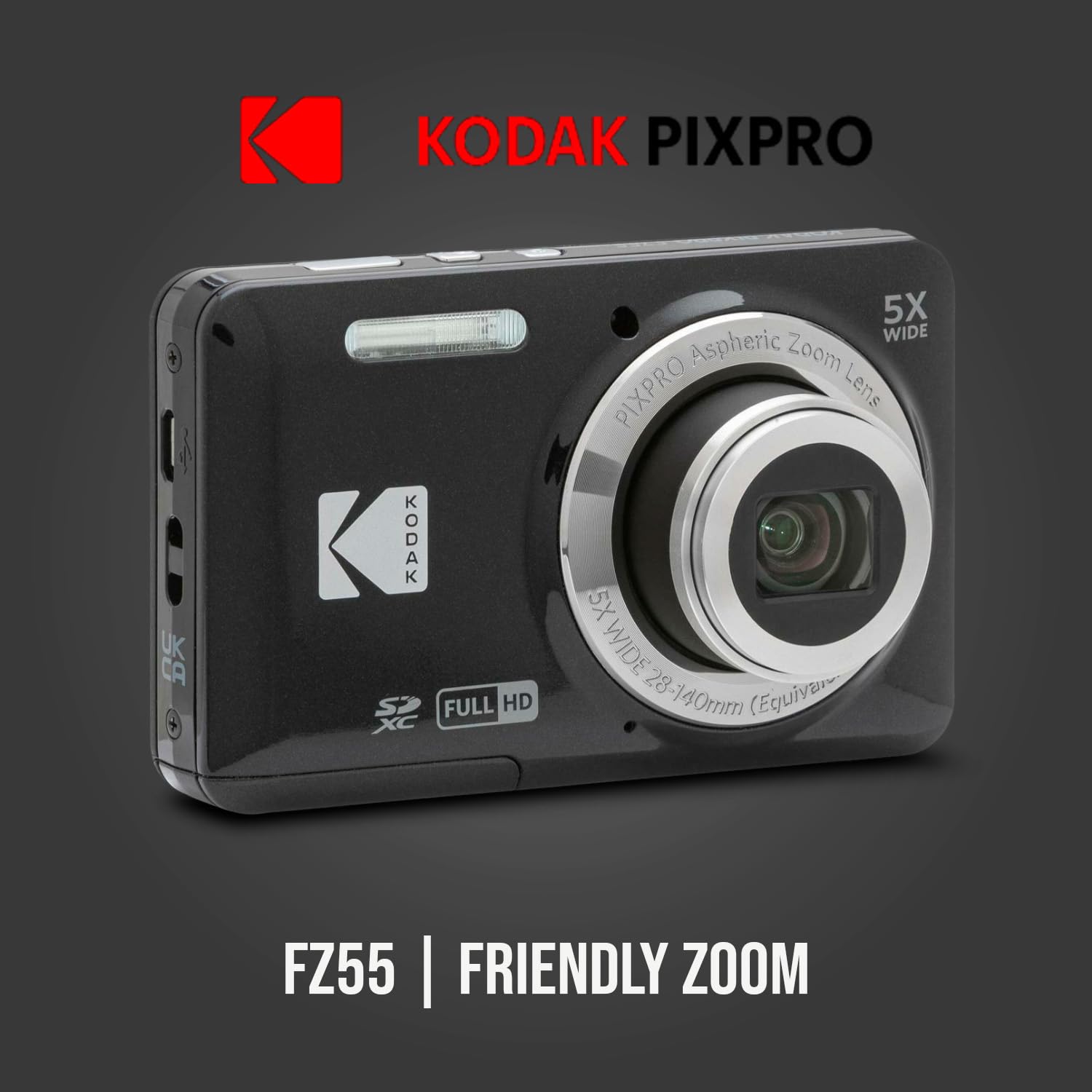 Kodak Pixpro Friendly Zoom Fz55 Digital Camera (Black) Bundle With 32Gb Memory Card And Digital Camera Lcd Screen Protectors (3