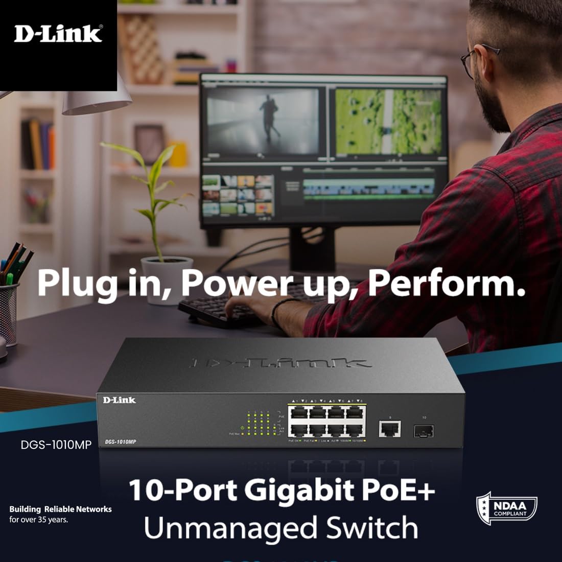 D Link Poe Switch, 8 10 Port Unmanaged W/ 1 Gigabit Ethernet Port & 1 Sfp Uplink Port, 125W Poe Budget Fanless Rackmount Plug N