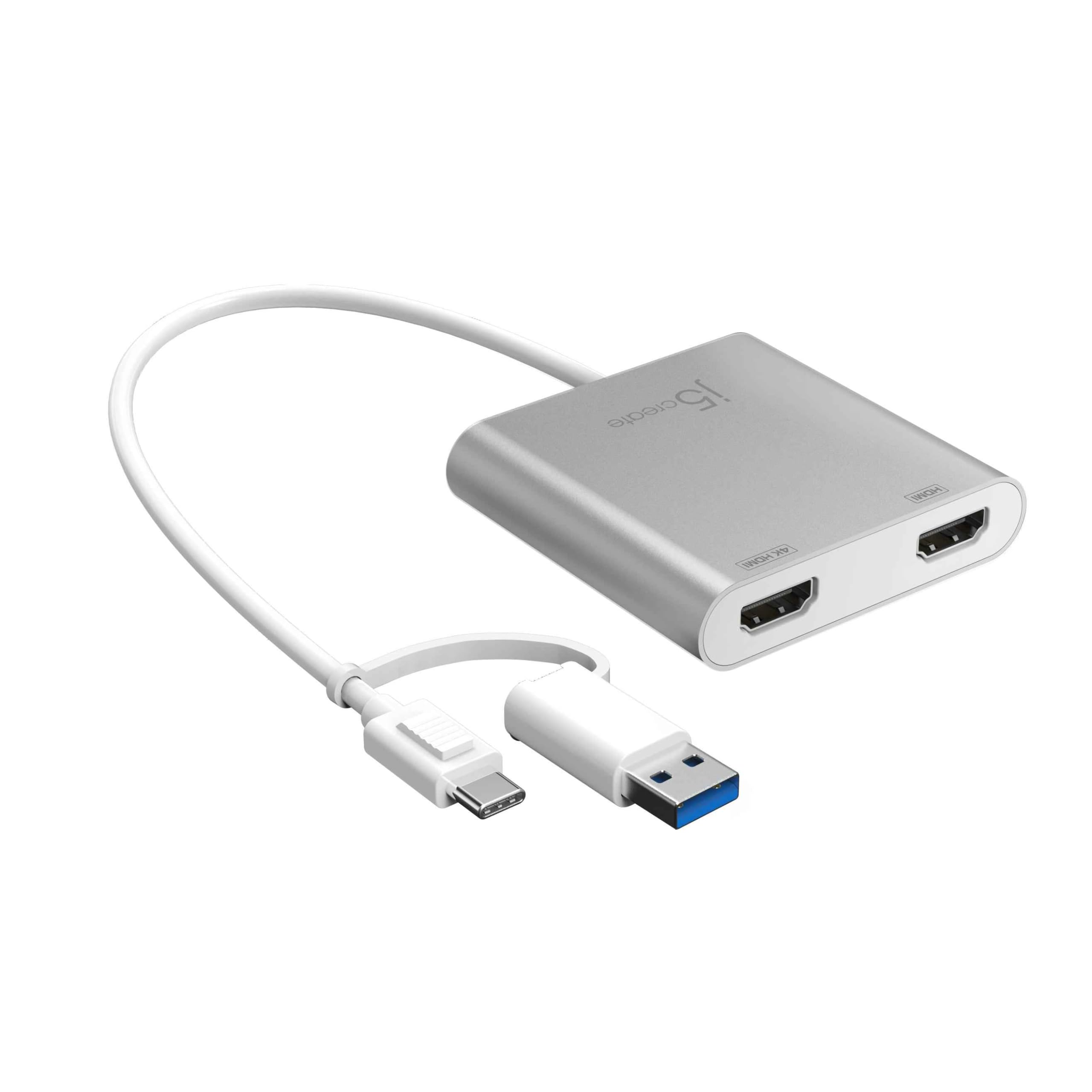 J5create JCA365 USB-C to Dual HDMI 4K + 2K Multi-Monitor Adapter - (USB-C to 2 x HDMI) - Includes USB-C to USB-A adaptor