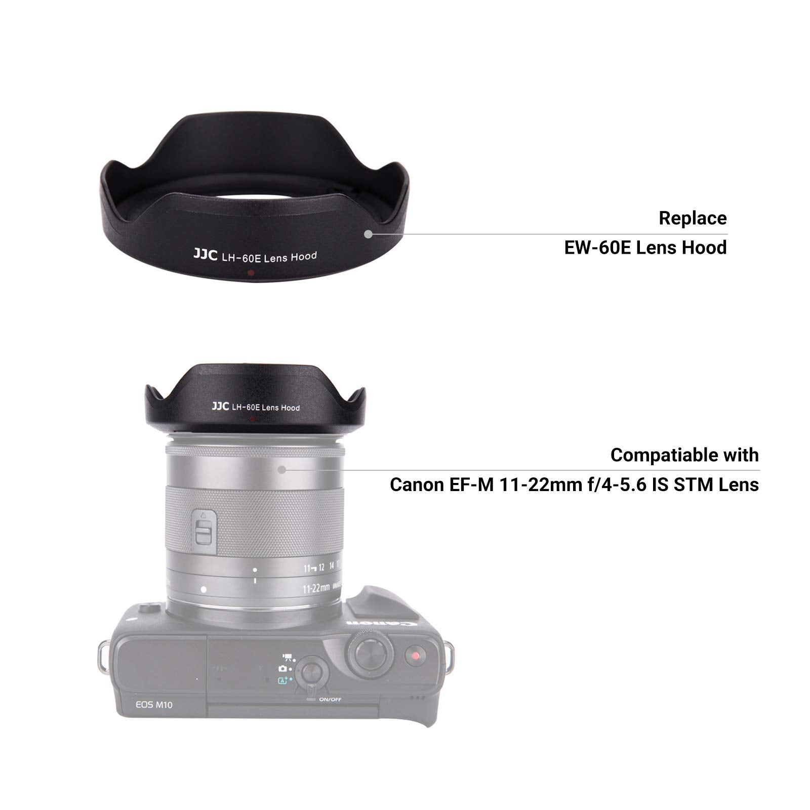 Lens Hood For Canon Ef M 11 22Mm F4 5.6 Is Stm Lens, Reversible Lens Shade On Eos M6 Mark Ii M200 M100 M50, Replace Canon Ew 60E