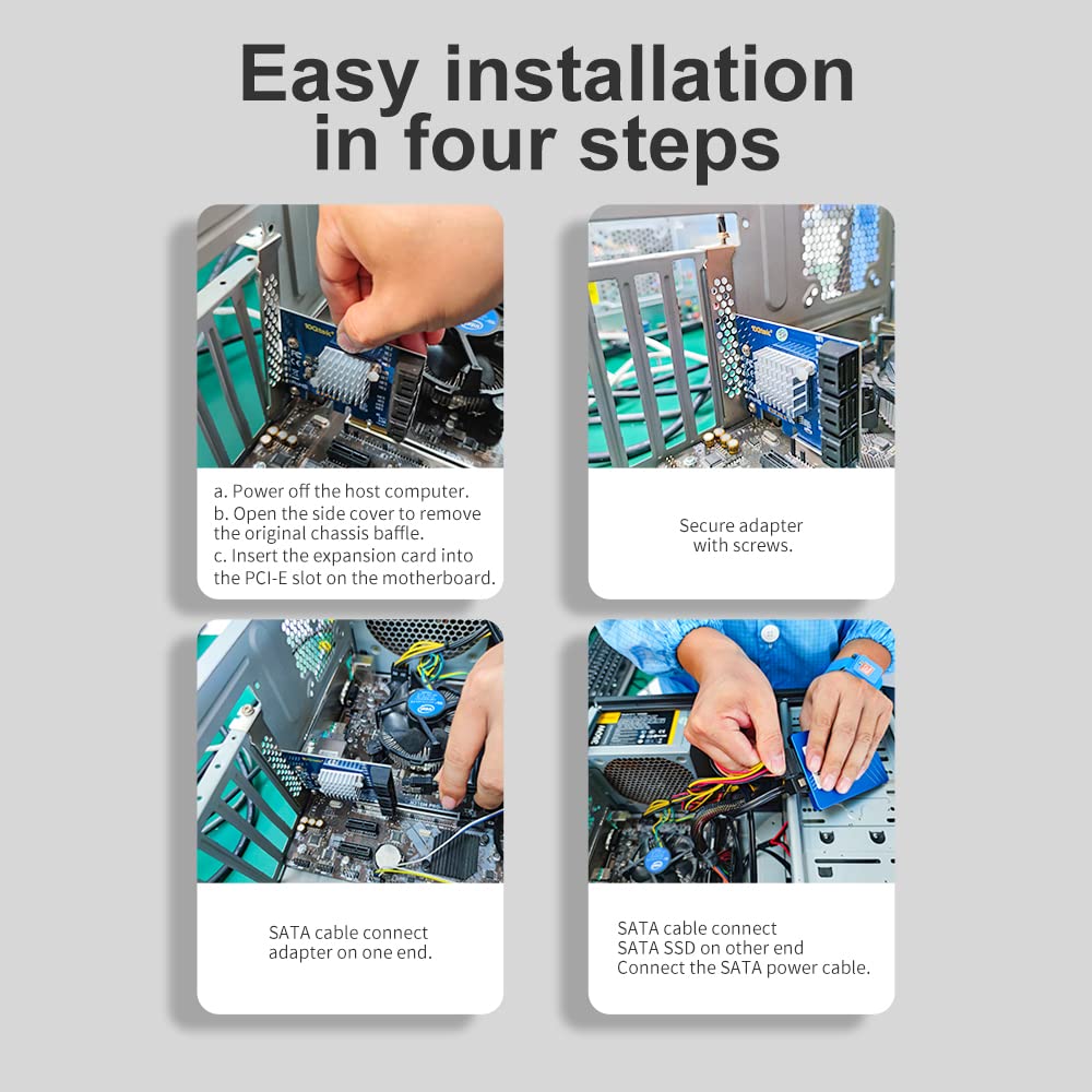 10Gtek Pcie Sata Card 4 Port With 4 Sata Cables And Low Profile Bracket, 6Gbps Sata3.0 Controller Pci Express Expansion Card, X1, Support 4 Sata 3.0 Devices