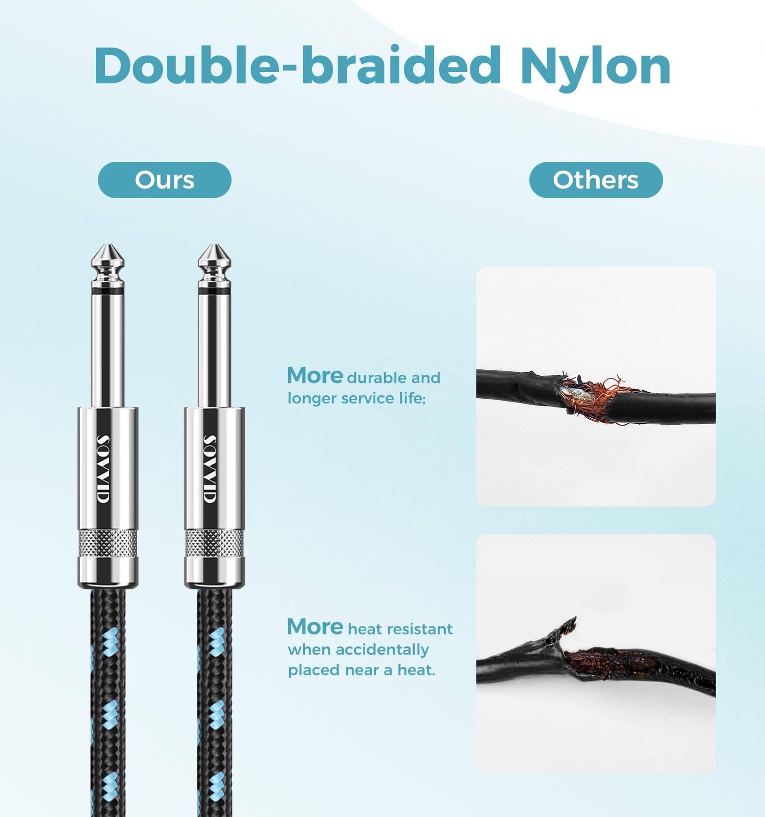 Sovvid 2 Pack Guitar Cable 10Ft   Straight Instrument Cable Quarter Inch Cable Electric Guitar Cord 1/4 Guitar Cables Guitar Amp