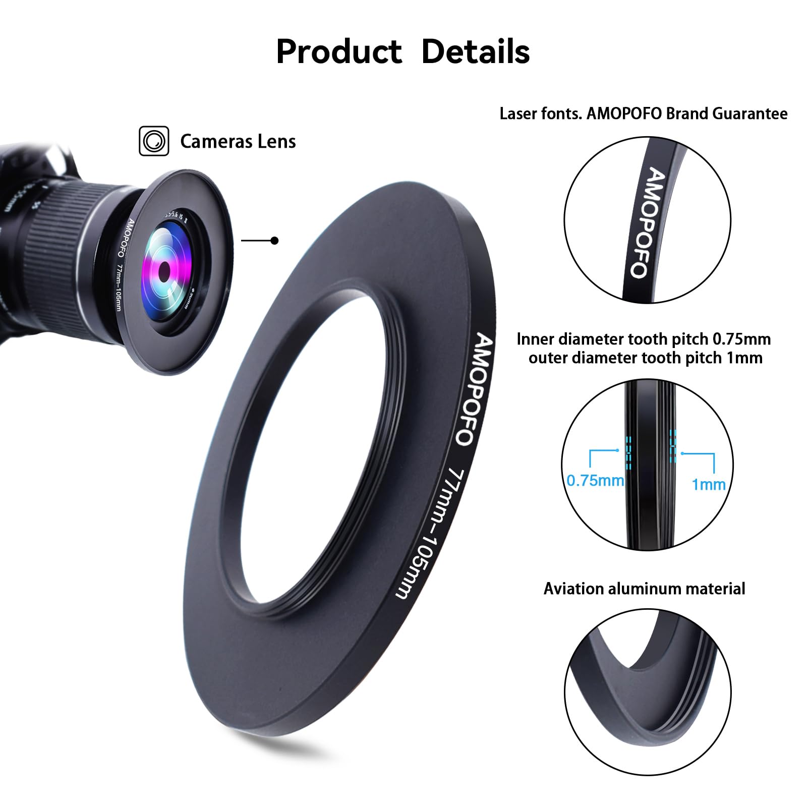 77Mm Lens To 105Mm Camera Filter Ring,Compatible With All 77Mm Camera Lens & 105Mm Uv,Nd,Cpl Lens Hood Accessories,Made Of Cnc M