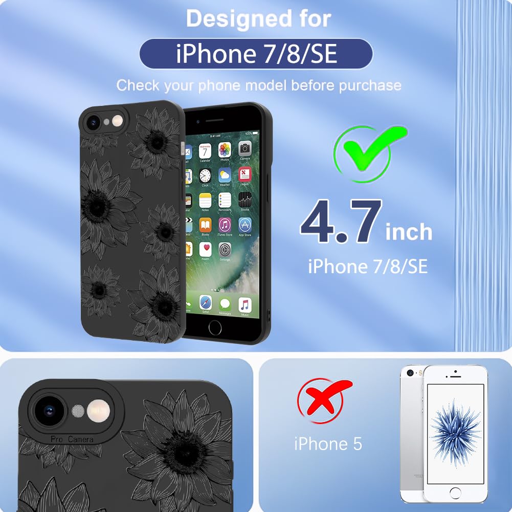 Ook Floral Case For Iphone 7/8/Se Case, Cute Sunflower Floral Blooms Design Soft Tpu Shockproof Protective For Women Girls Phone