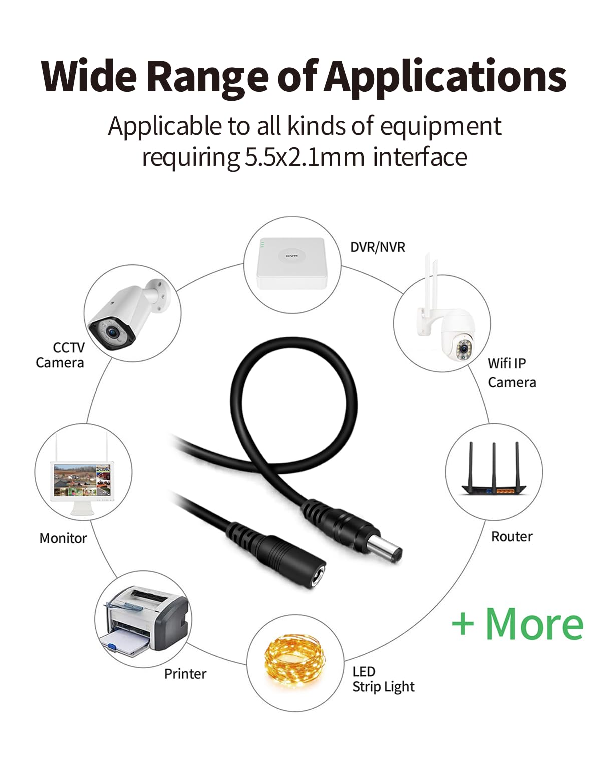 Tonton Power Extension Cable 33Ft 10M 2.1Mm X 5.5Mm Compatible With 12V Dc Adapter Cord For Cctv Security Camera Ip Camera Stand
