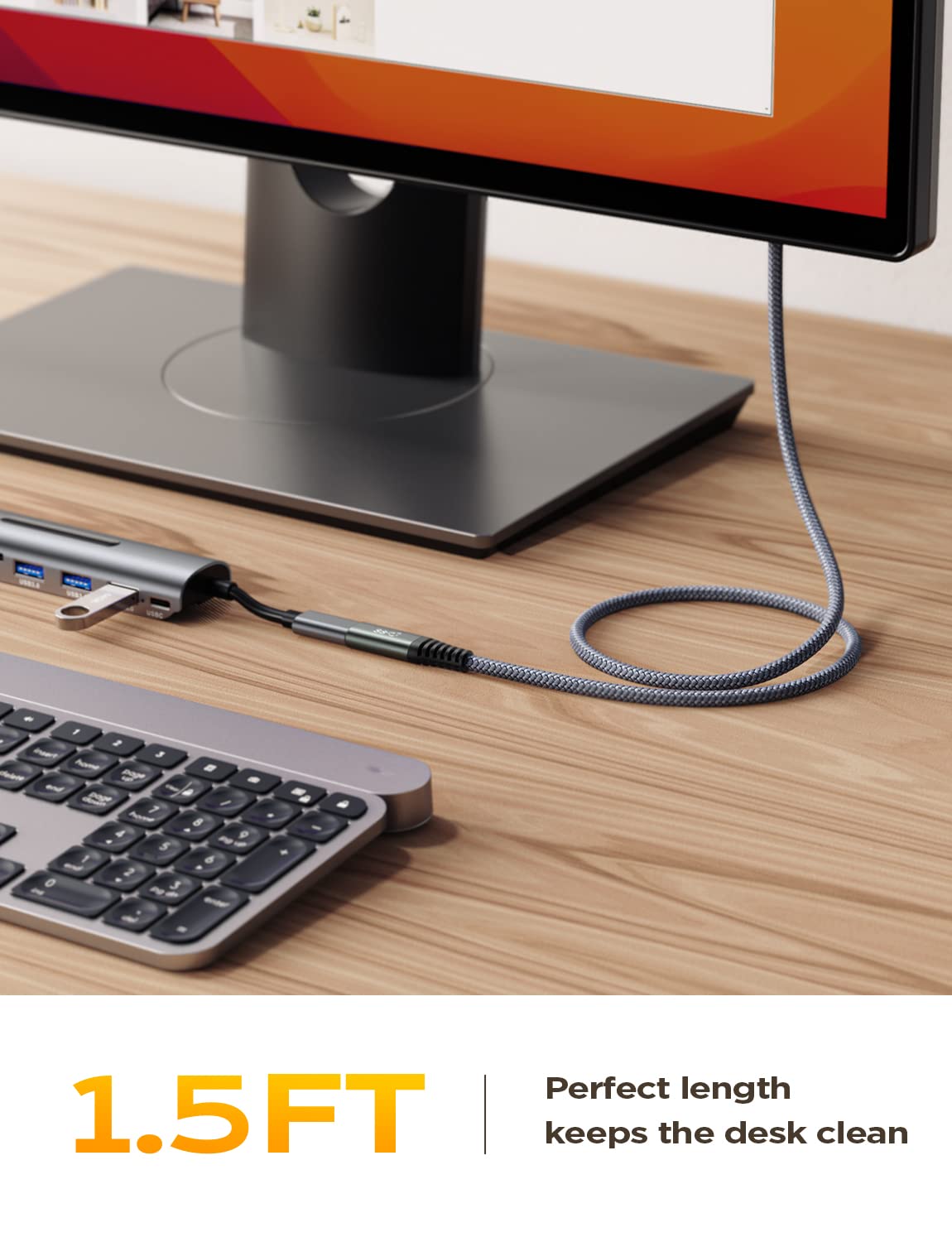 Ainope [0.5M/1.5Ft Usb C Extension Cable Nylon Braided Usb C Extender Usb 3.2(10Gbps) Sync Transfer 100W/5A Fast Charging Compat