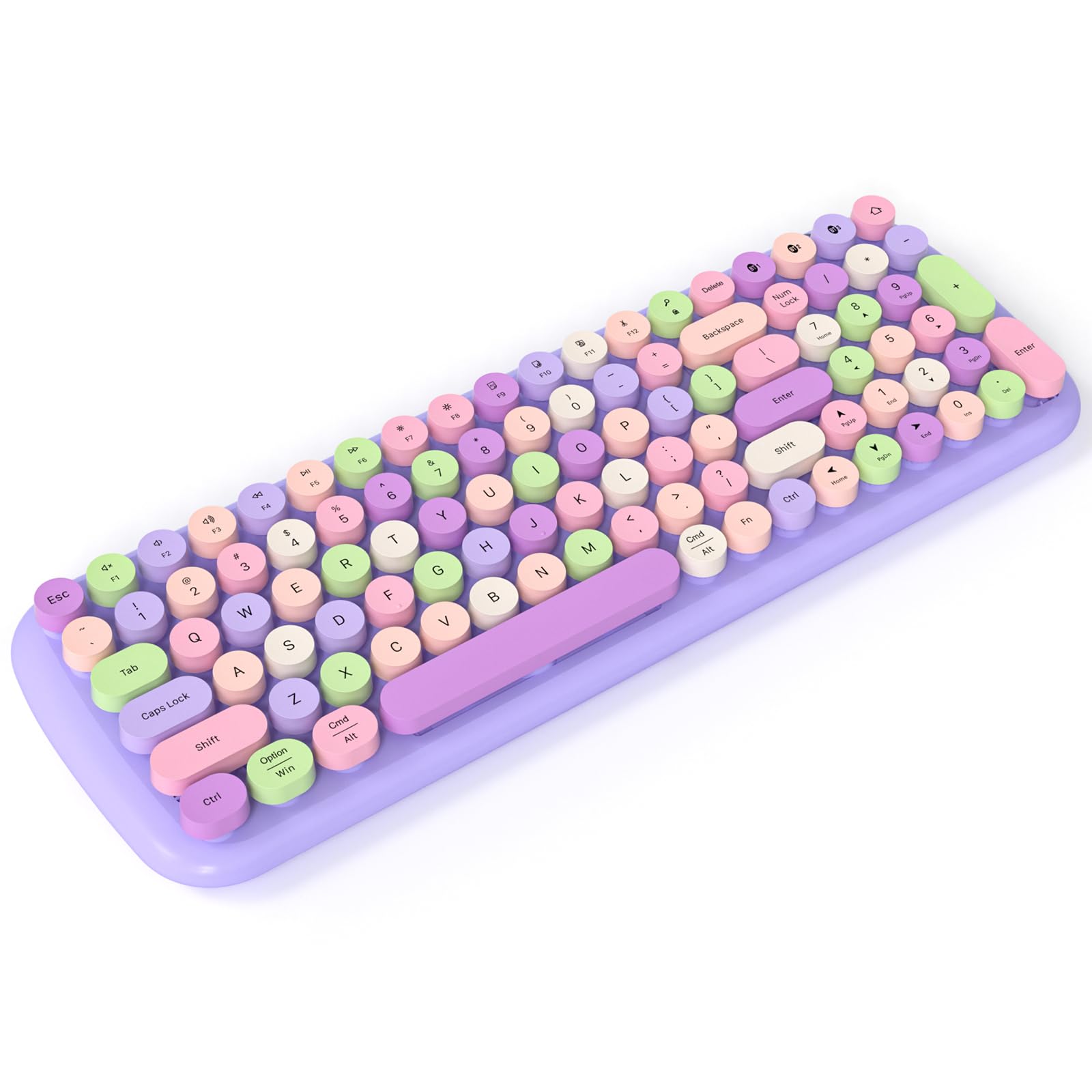 Knowsqt Bluetooth Keyboard   Purple Colorful Multi Device Wireless Typewriter Keyboards   Round Keycaps 100 Keys Cute Keyboard F