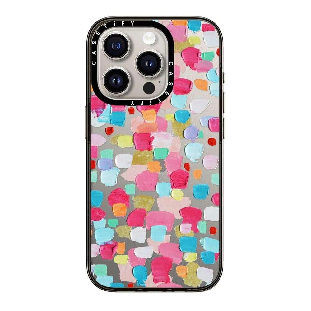 Casetify Compact Iphone 15 Pro Case [2X Military Grade Drop Tested / 4Ft Drop Protection]   Magenta Confetti   Clear Black