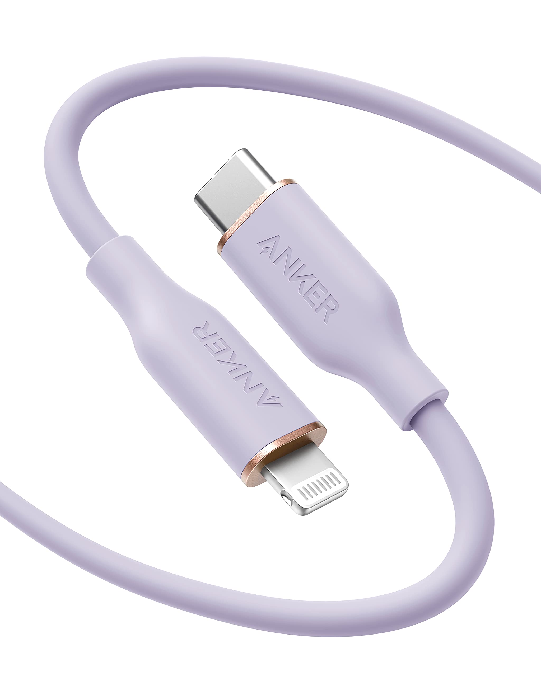 Anker USB-C to Lightning Cable, 641 Cable (Lilac Purple, 6ft), MFi Certified, Powerline III Flow Silicone Fast Charging Cable fo