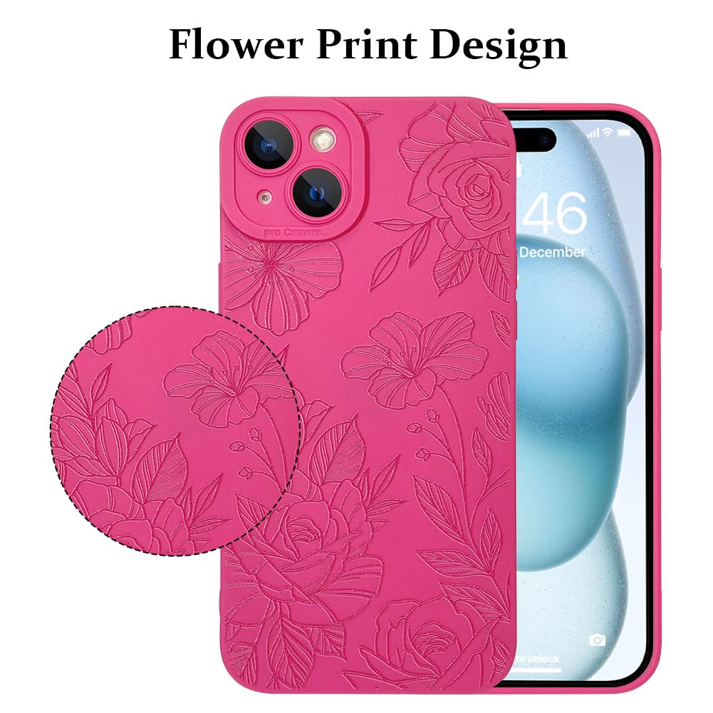 Lsl Case For Iphone 15 Hot Pink Floral Flower Pattern Print Case Soft Tpu Full Camera Lens Anti Drop Anti Scratch Shockproof Pro