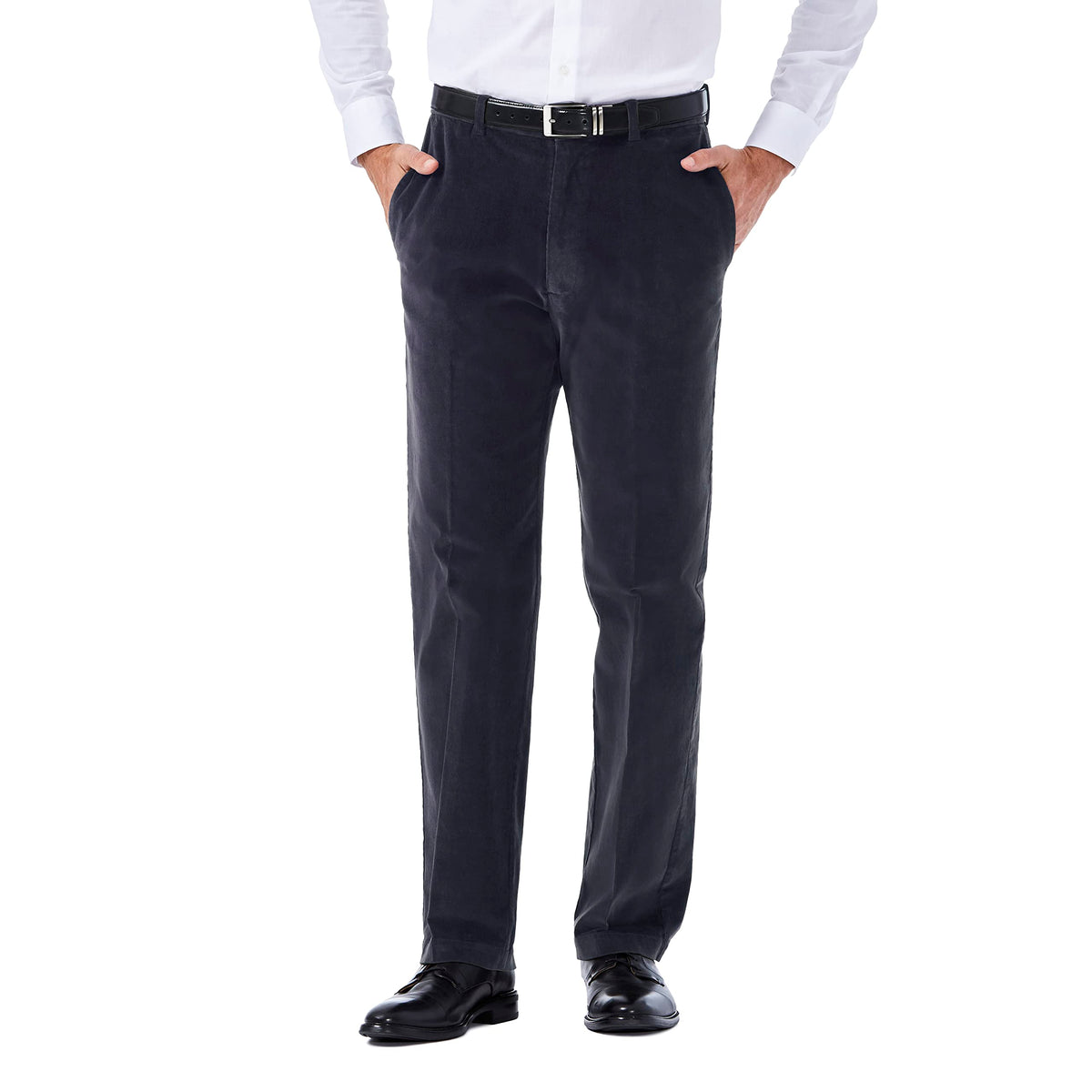 Haggar Mens Stretch Corduroy Expandable Waist Classic Fit Flat Front Casual Pants, Dusk, 32W X 30L Us