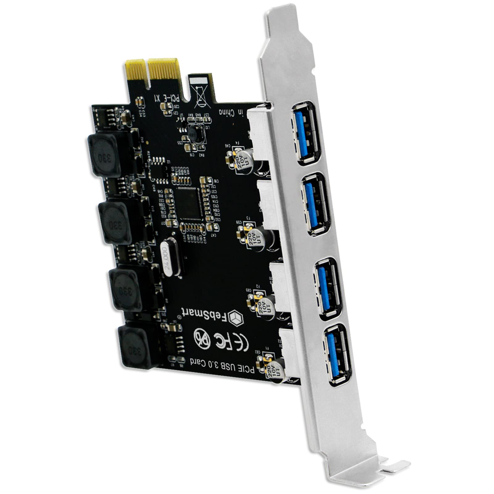 FebSmart 4 Ports Superspeed 5Gbps USB 3.0 PCI Express Expansion Card for Windows 11, 10, 8.x, 7, Vista, XP Desktop PCs, Built in