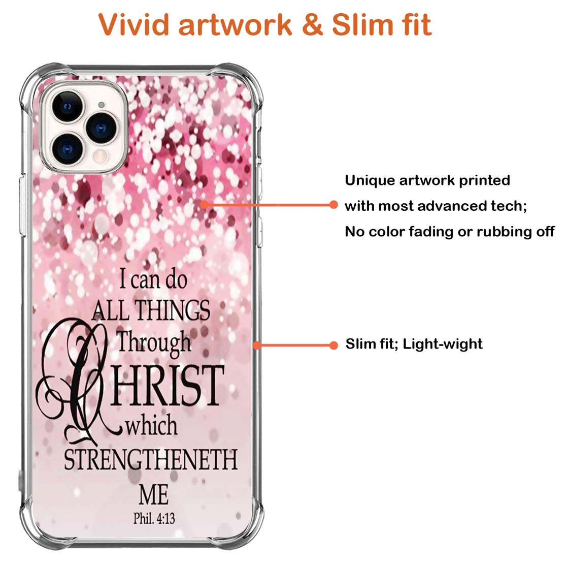 Topgraph iPhone 11 Pro Max Protective Case Clear Heavy Duty Slim Fit Bible Verse Design TPU