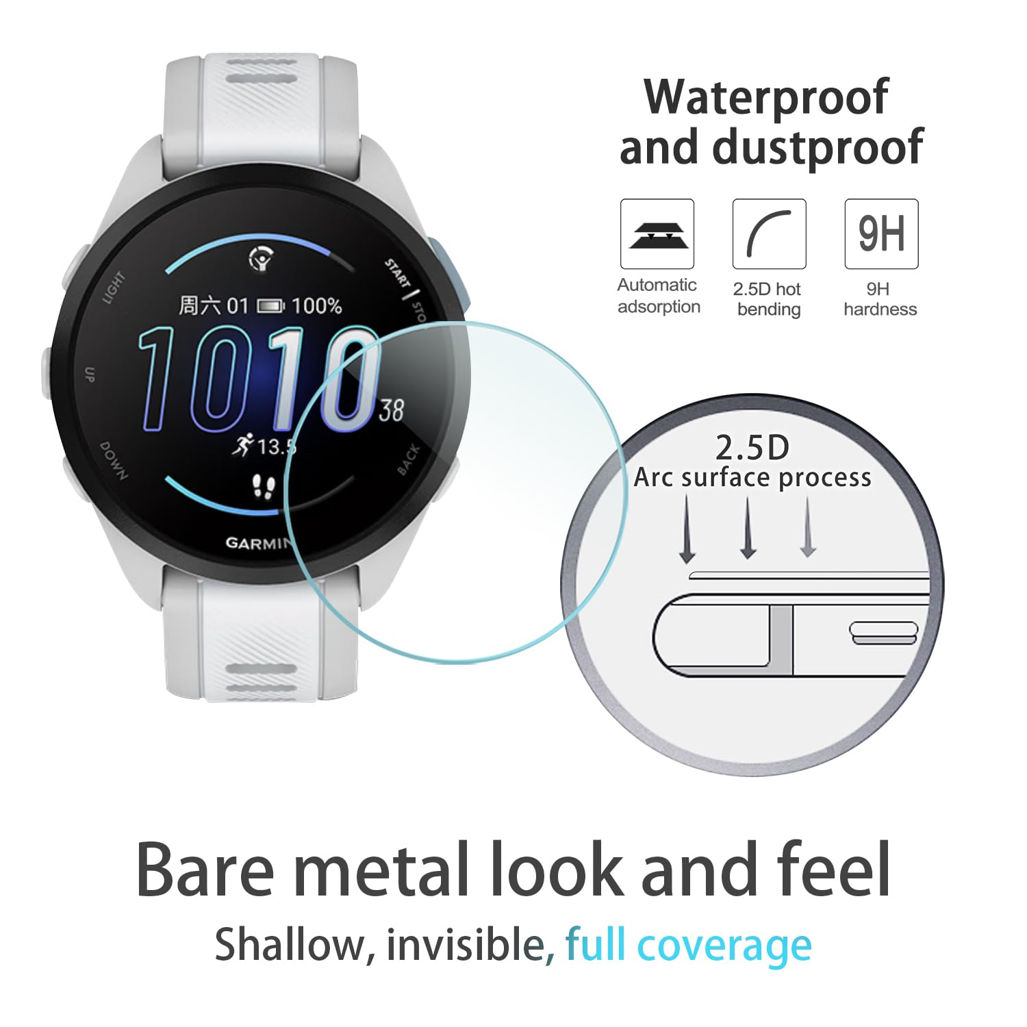 Suoman 3+2 Pack For Garmin Forerunner 165 Screen Protector, Charger Port Protector + 9H Hardness Tempered Glass Protector For Fo