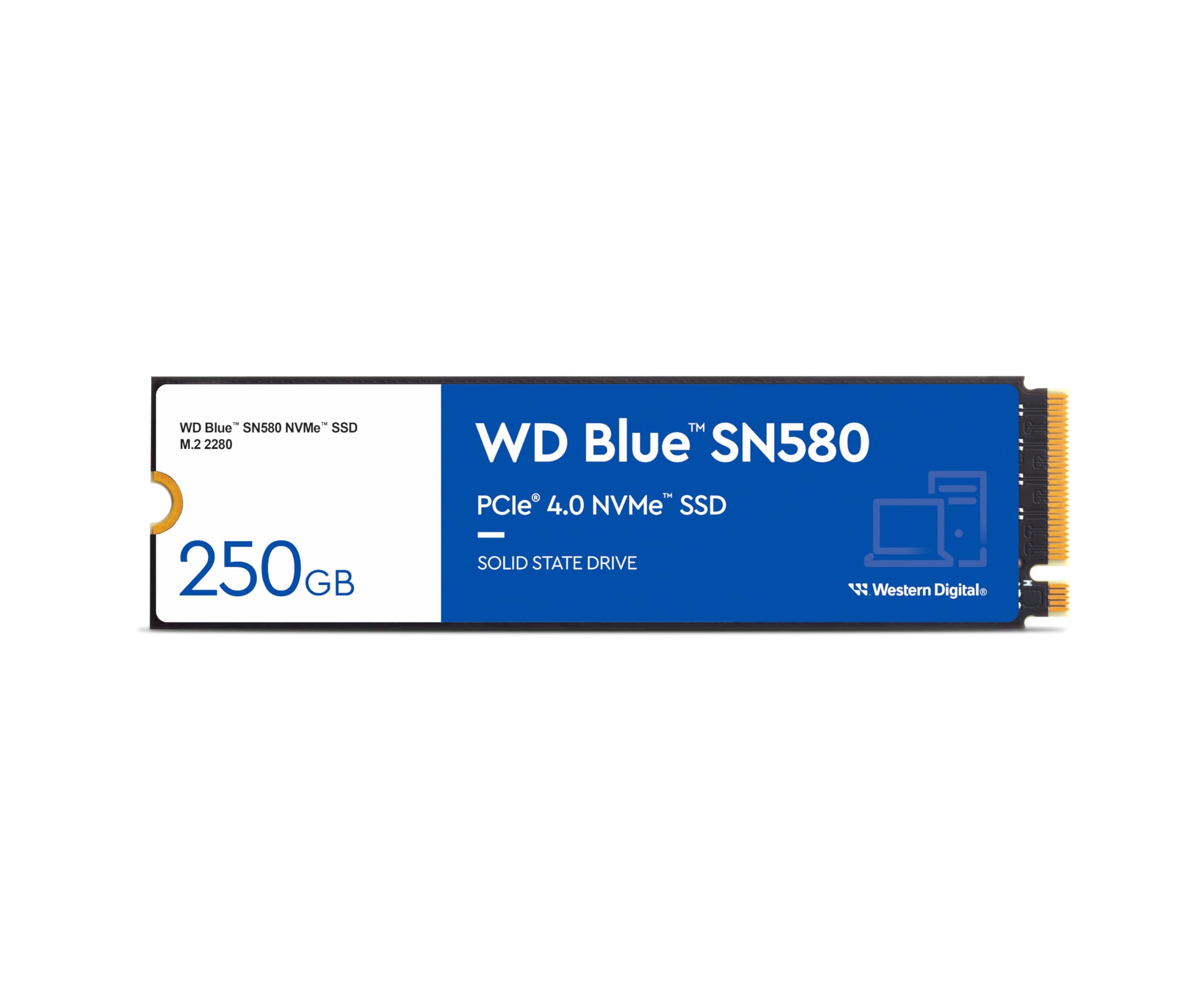 Western Digital 250GB WD Blue SN580 NVMe Internal Solid State Drive SSD - Gen4 x4 PCIe 16Gb/s, M.2 2280, Up to 4,000 MB/s - WDS2