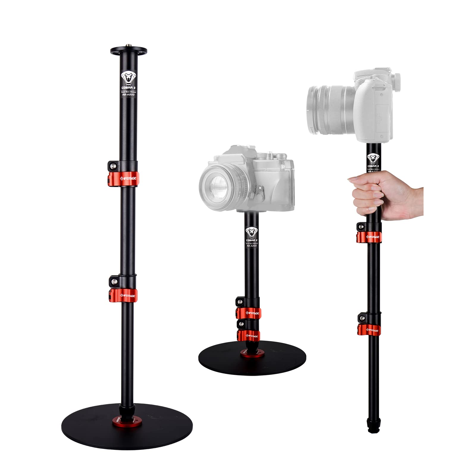 Ifootage Round Base Monopod Cobra Rb A200, 22'' Table Top Video Monopod For Cameras, Payload 10Kg/22Lbs