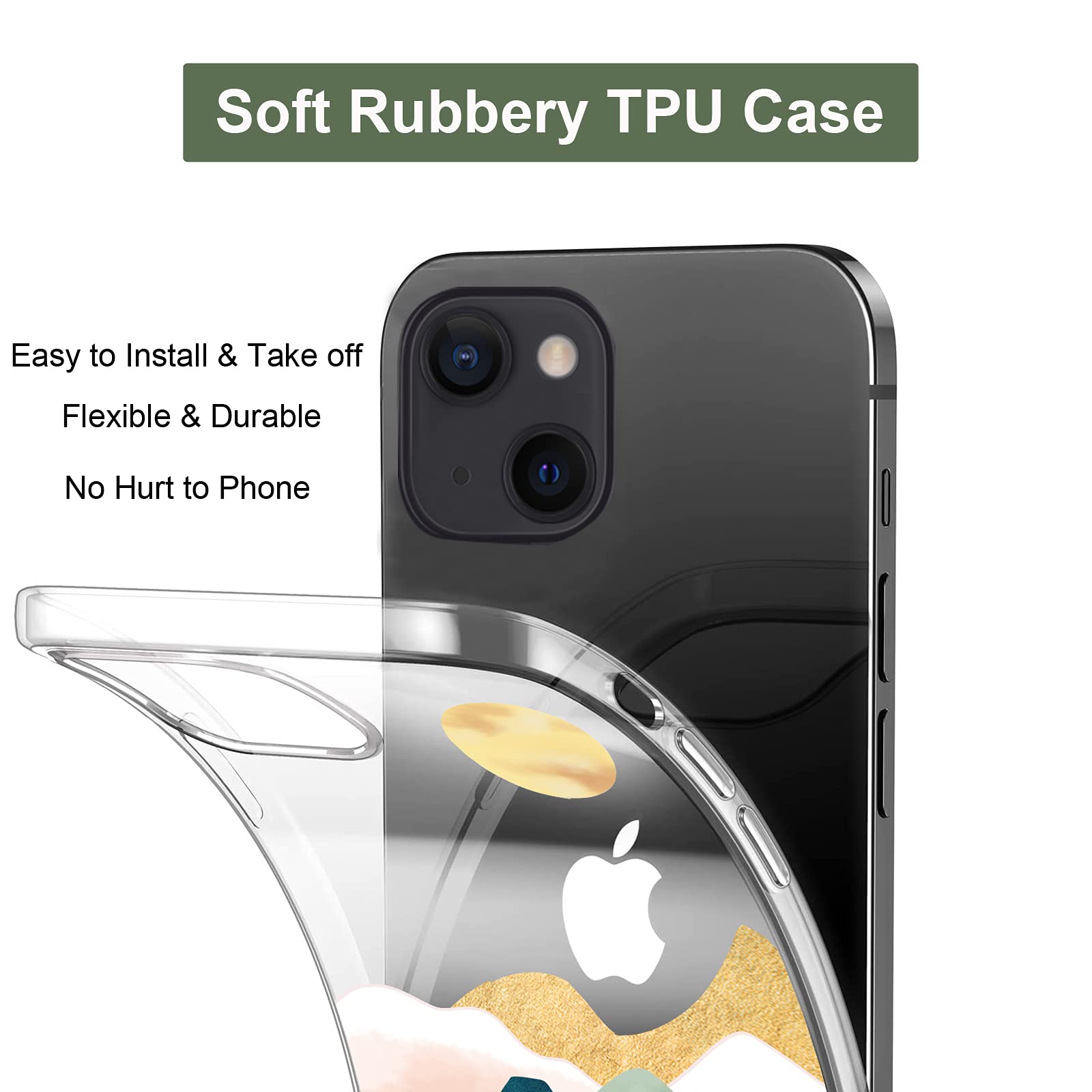 Unov iPhone 13 Slim Protective Embossed Pattern TPU Phone Case Sierra Mountains 6.1 Inch