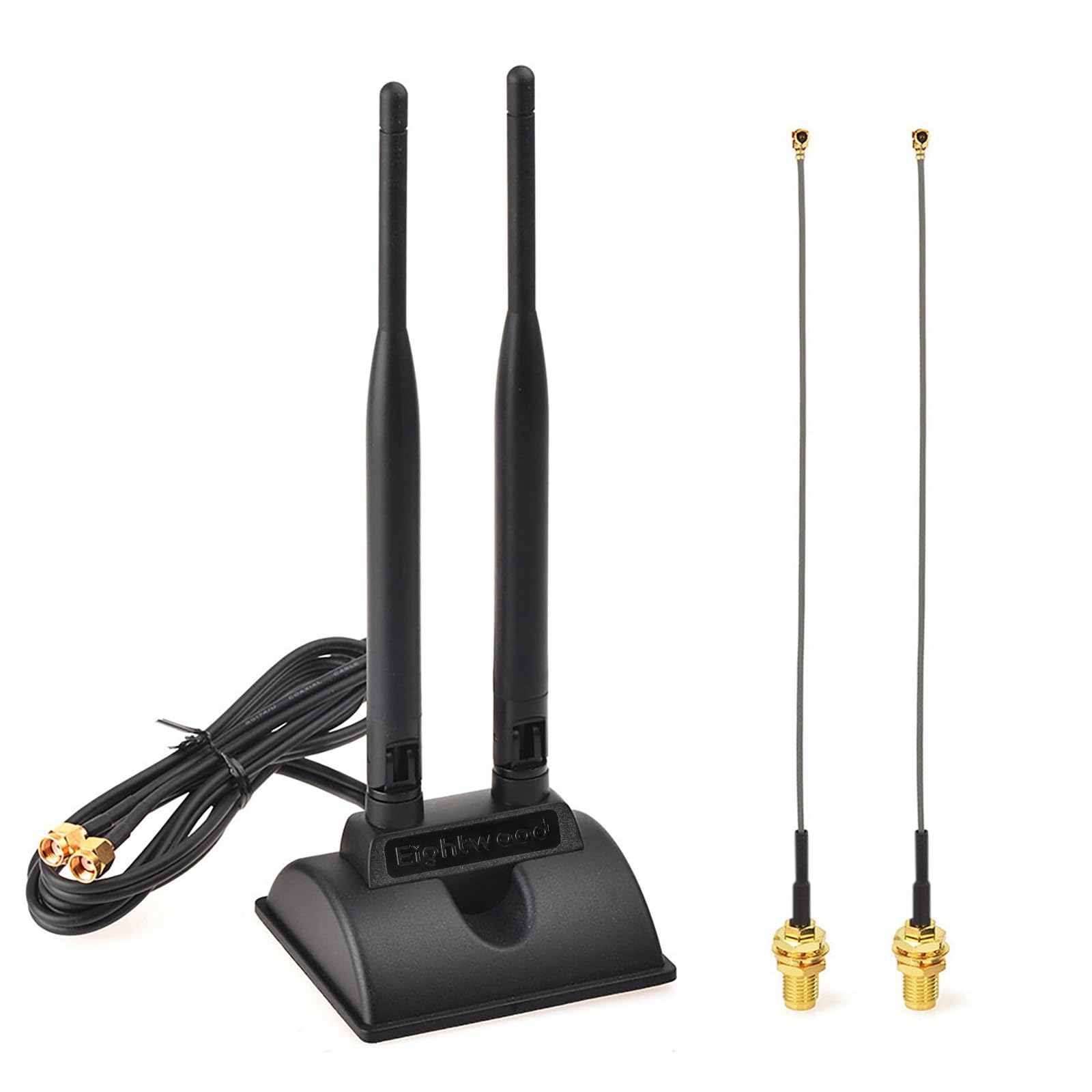 Eightwood 2.4Ghz 5Ghz Dual Band Wifi Antenna Rp Sma Male Antenna + Ipex U.Fl To Rp Sma Female Cable 6 Inch (2 Pack) For Mini Pci