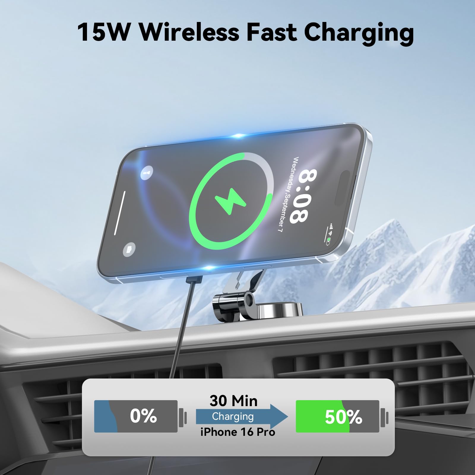 Lecork For Magsafe Car Mount Charger, 15W Magnetic Wireles Car Charger For Iphone 12 13 14 15 16 Series, Stick On Dashboard Phon