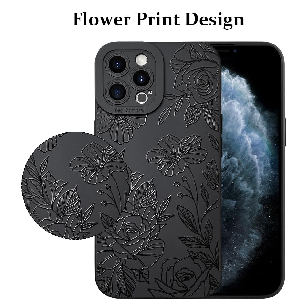 Lsl Case For Iphone 11 Pro Black Floral Flower Pattern Print Case Soft Tpu Full Camera Lens Anti Drop Anti Scratch Shockproof Pr