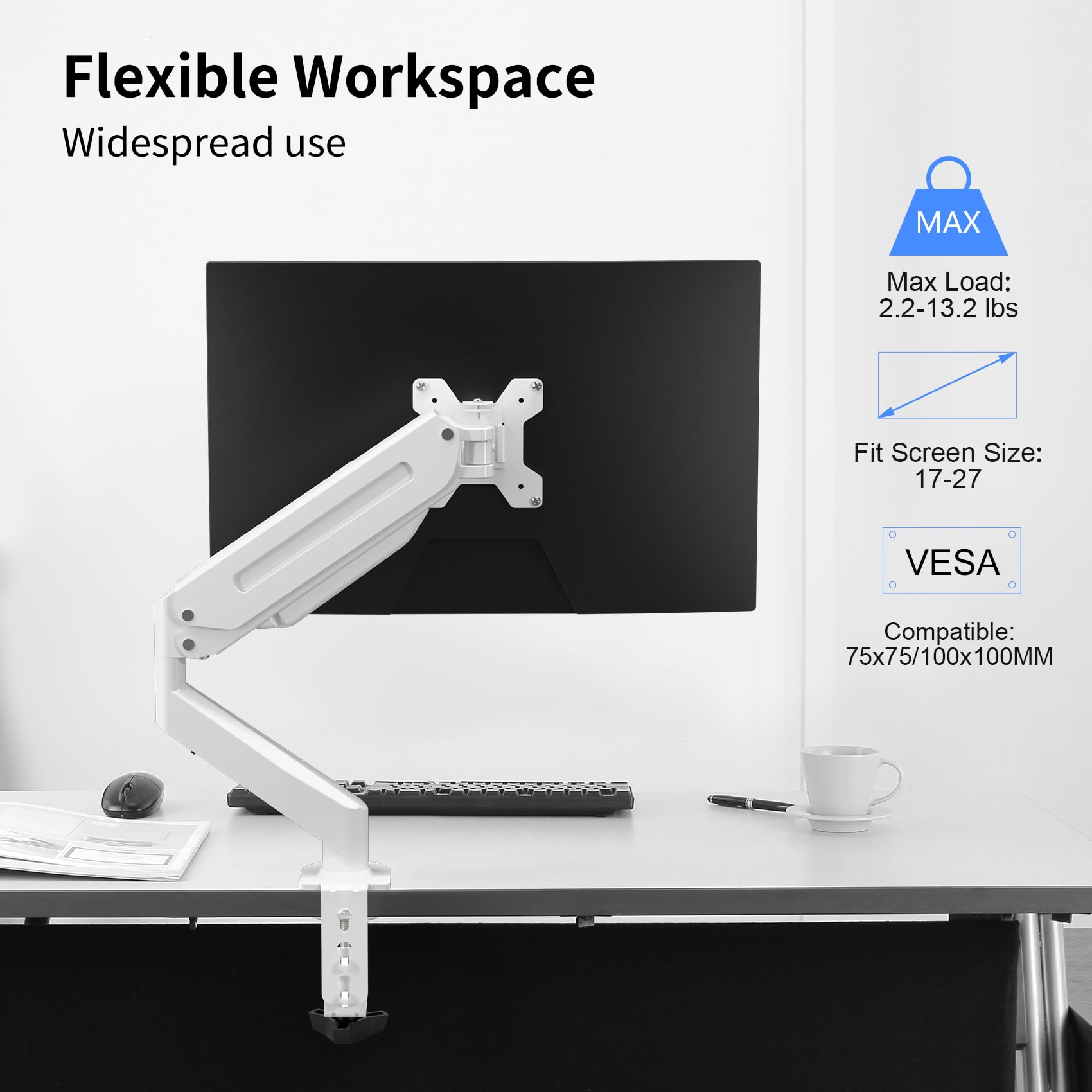 Suptek Monitor Mount Gas Spring Monitor Arm Desk Mount Single Monitor Stand Fully Adjustable Fits 17 20 22 23 24 26 27 Inch Moni