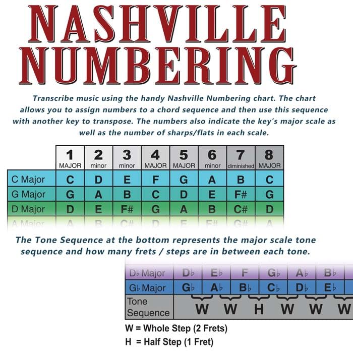 A New Song Music 5 String Bass Fretboard Poster   Nashville Numbering System, Circle Of 5Ths, Notes Instructional Chart 11X17