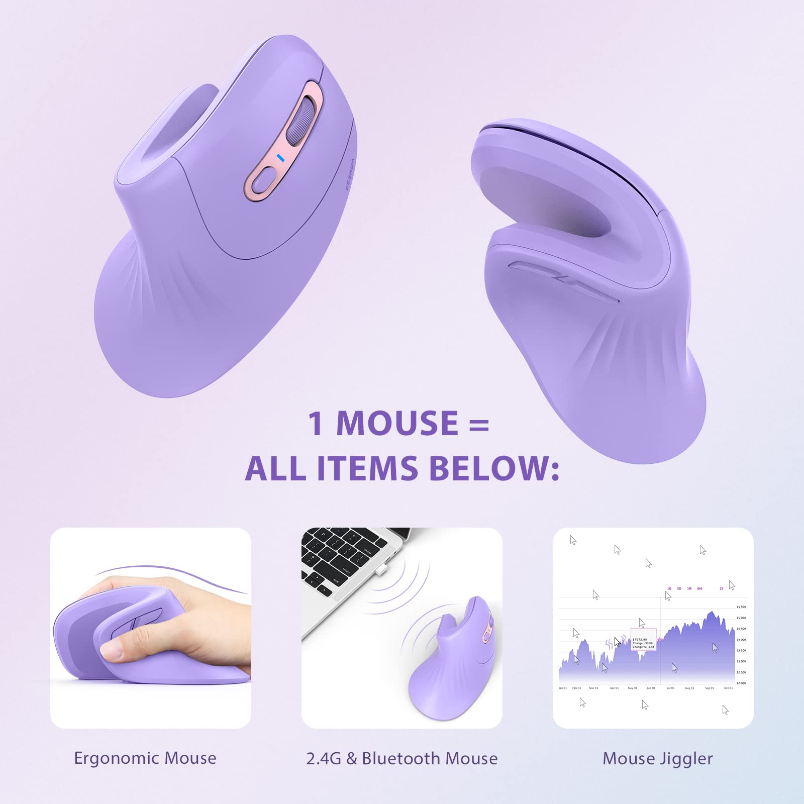 Seenda Ergonomic Mouse With Jiggler   Wireless Vertical Mouse With Multi Device Connection (Bluetooth Or Usb), Reduces Wrist Str