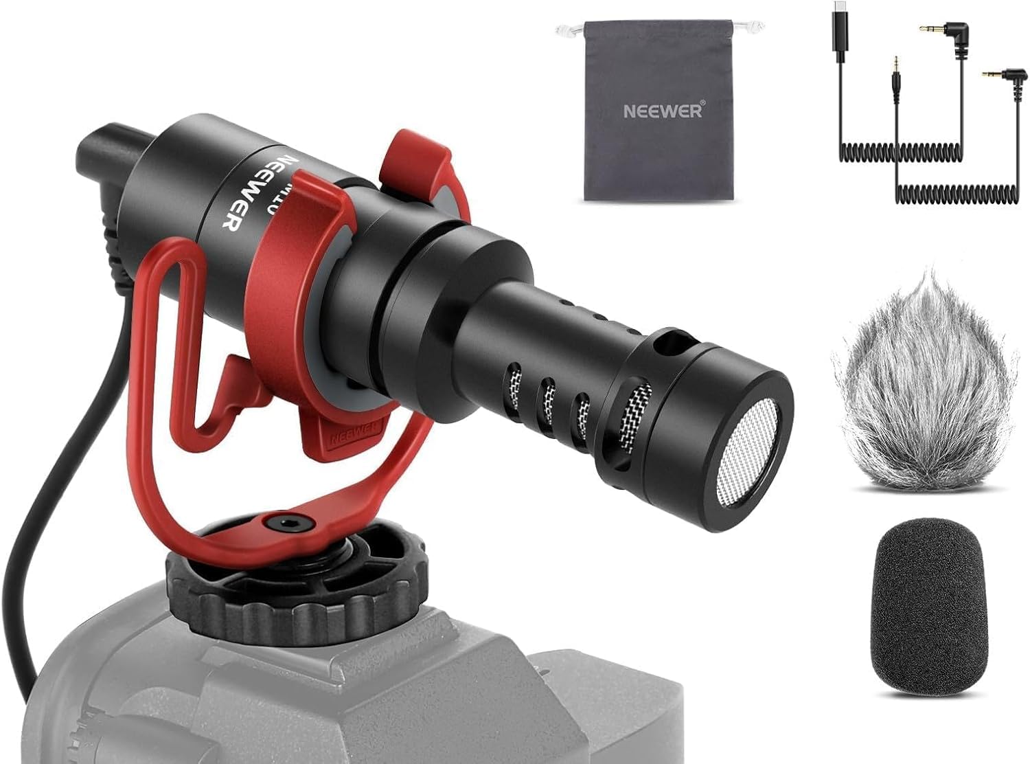 NEEWER Plug & Play Vlog Microphone, 20-20KHz Mini Supercardioid Mic with 3.5mm TRS, USB C OTG Cable, Shock Mount, Windscreen Com