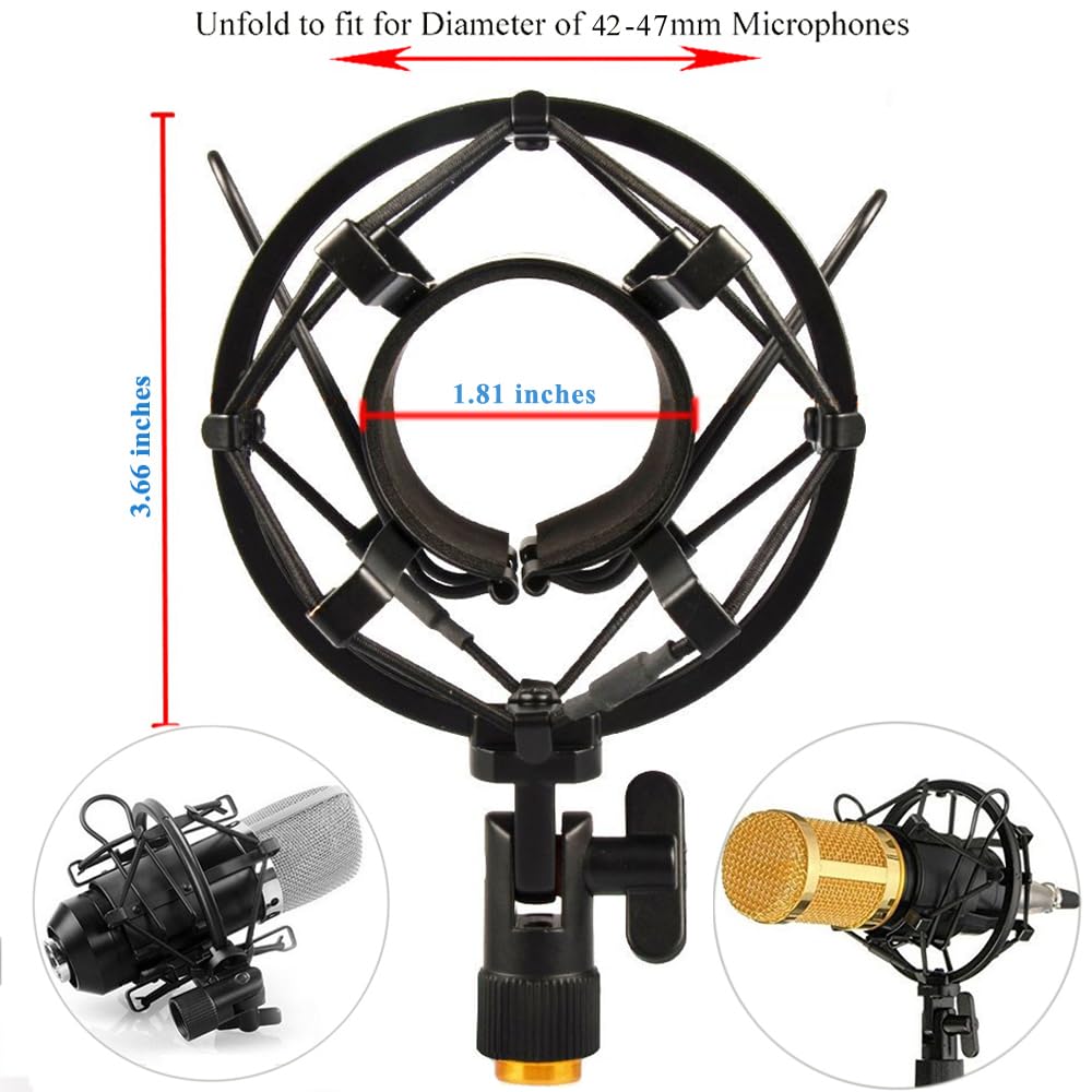 Etubby 42 47Mm Microphone Shock Mount With Metal Screw Adapter, Adjustable Anti Vibration High Isolation Metal Mic Mount Holder