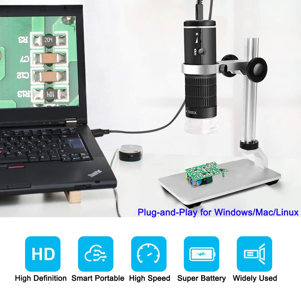 Jiusion Wifi Usb Digital Microscope 50 To 1000X Wireless Magnification Endoscope 8 Led Mini Hd Camera With Updated Stand Portabl
