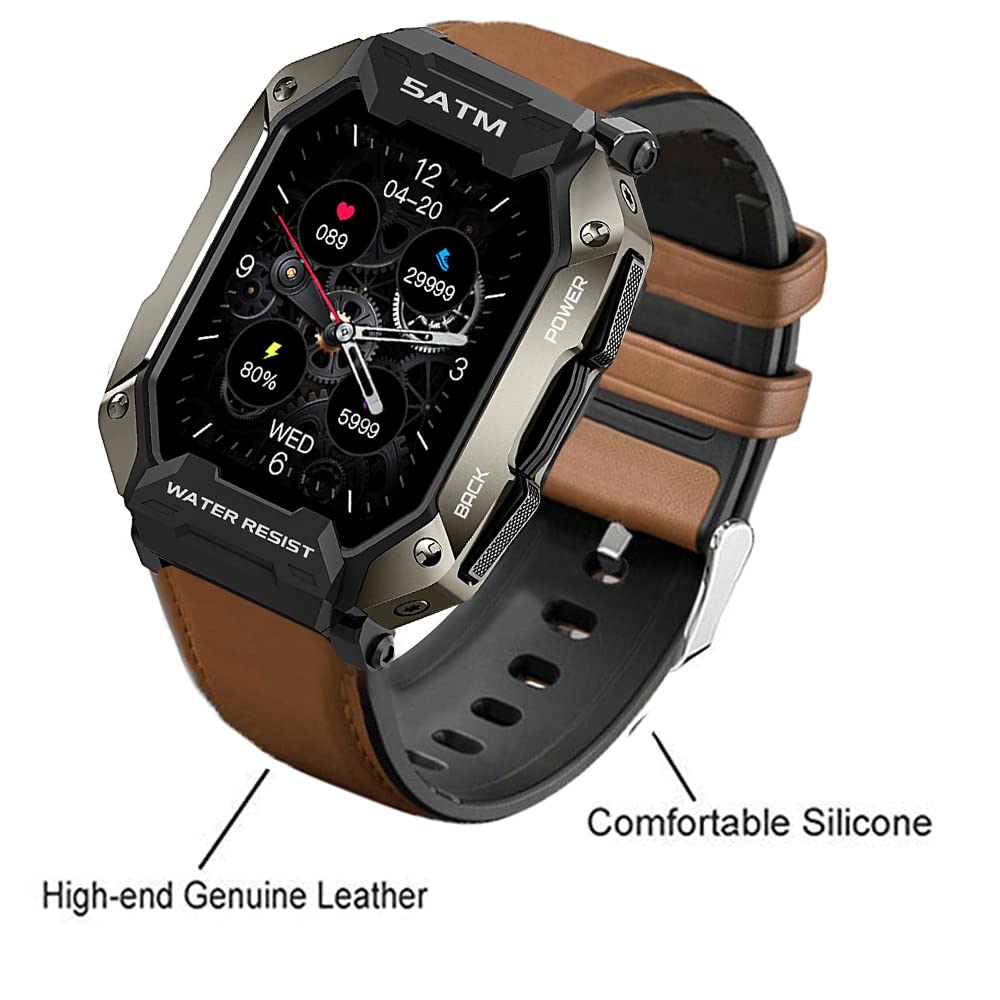 Compatible With Amaztim C20 Bands, Lamshaw Leather Silicone Breathable Replacement Smartwatch Strap Wristband Compatible For Kos