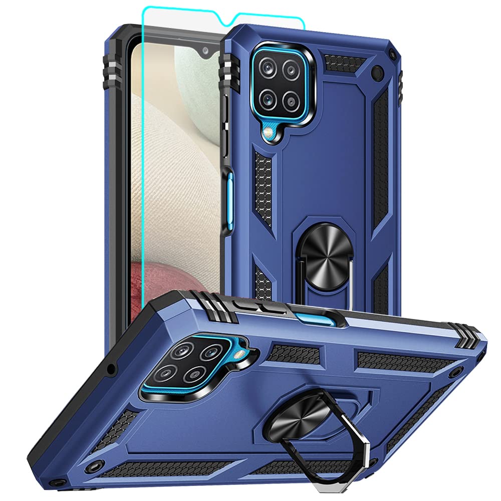 For Samsung Galaxy A12 Phone Case, Samsung A12 Case With Hd Screen Protector, [Military Grade 16Ft. Drop Tested] Ring Shockproof