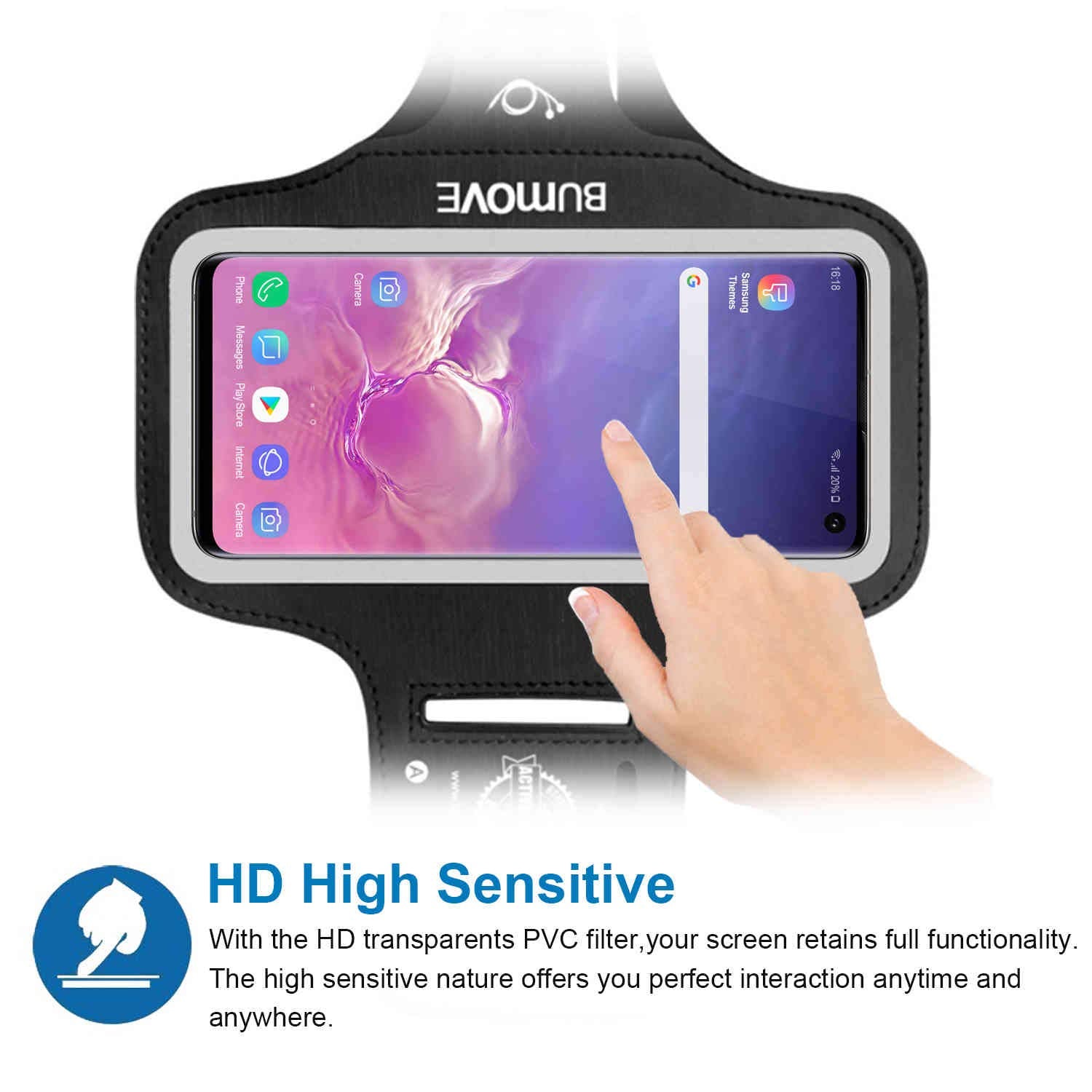 Bumove Armband For Galaxy S10E/A40/A5 2017/J3 2018 Gym Running Workouts Sports Phone Arm Band With Card Holder (Black)