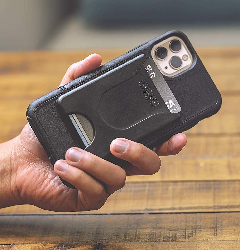 Encased Stick On Phone Wallet Card Holder (Compatible With Popsocket) Securely Holds Up To 4 Cards (Black)