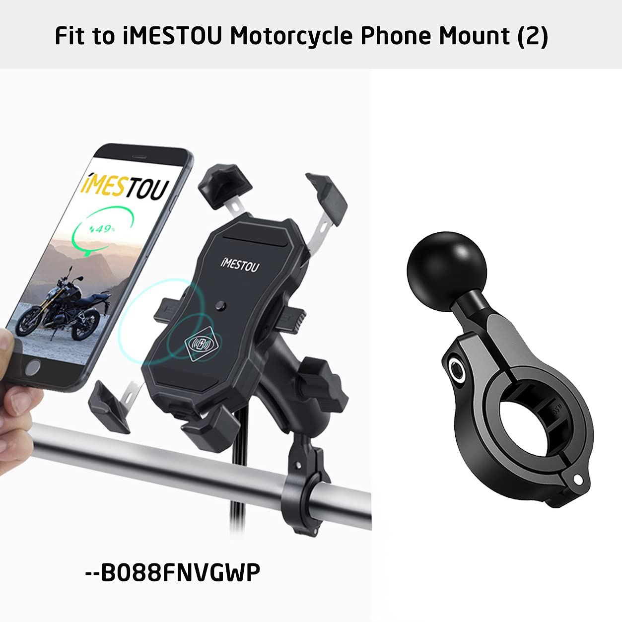 Imestou Aluminium 1'' Ball Mount Adapter, Imesotu Ball Base Fits To Handlebar Diameter 0.86'' 1'' 1.26'' Or Rear View Mirror Pol