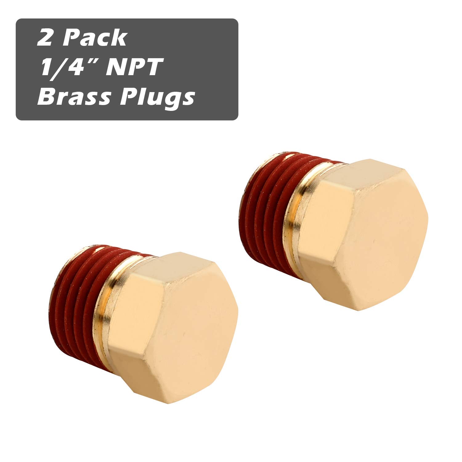 Hromee 5 Piece 1/4 Inch Compressor Air Tank Port Fittings Drain Valve Kit With Solid Brass Hex Head Plugs Winged Style And Twist