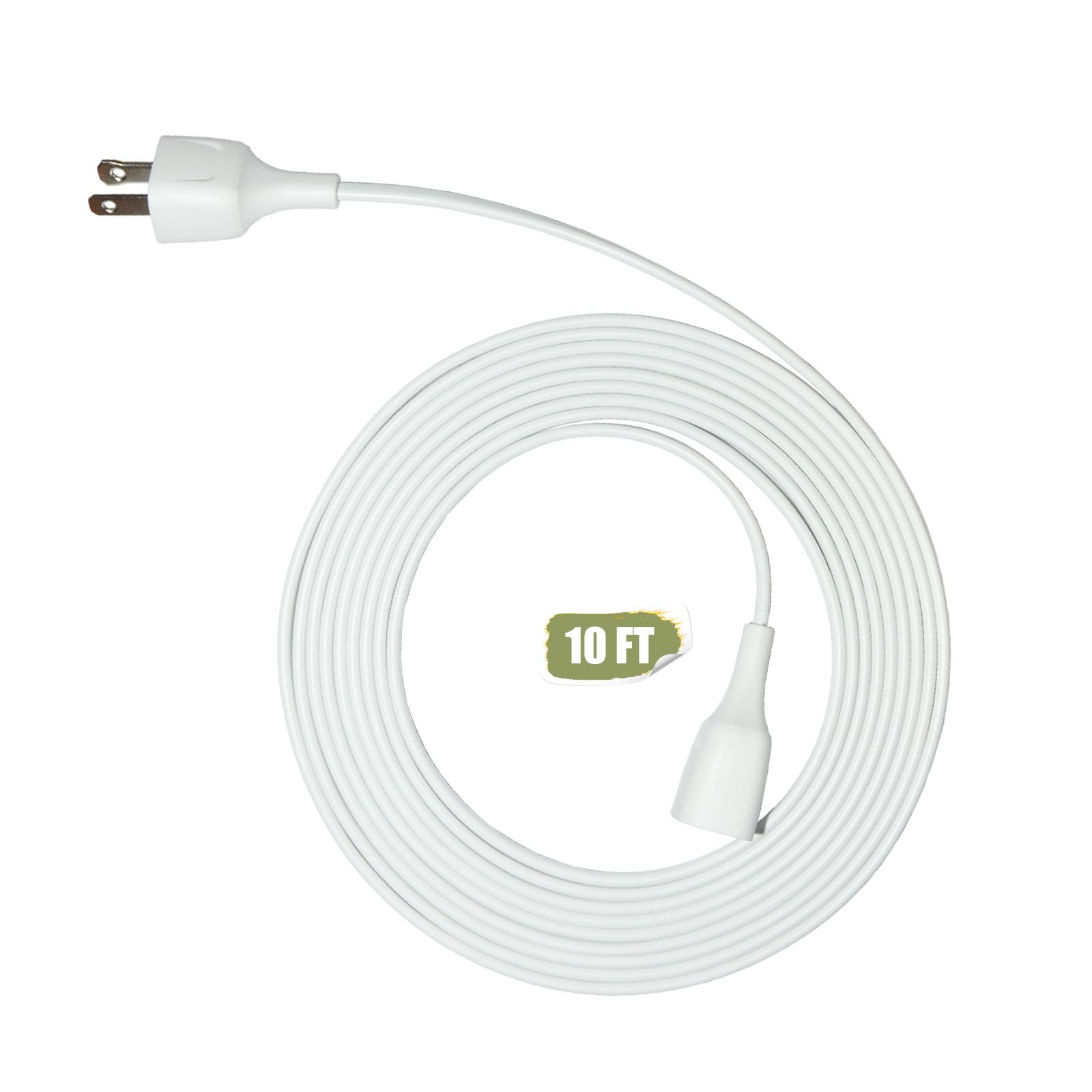 Jplenty 10Ft White, Flat And Thin, 2 Prong, 10+ Ft Extension Cord For Indoor/Outdoor Use With Single Outlet   Ideal For Christma