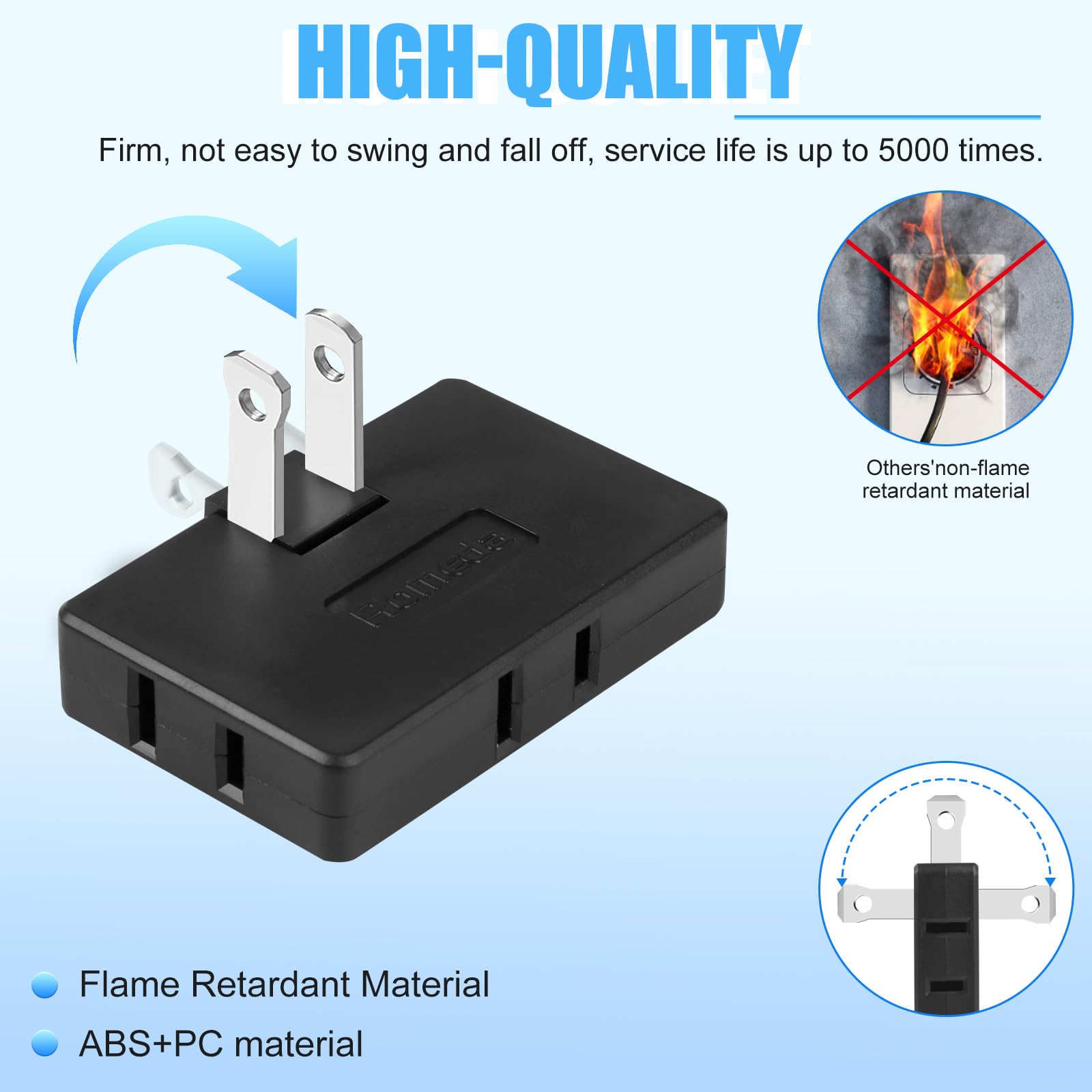 Romeda 3 Pack Ac Flat Wall Outlet Extender Flat Plug Adapter Outlet, Fold Able 3 Way Wall Adapter Mani Plug For Home And Travel